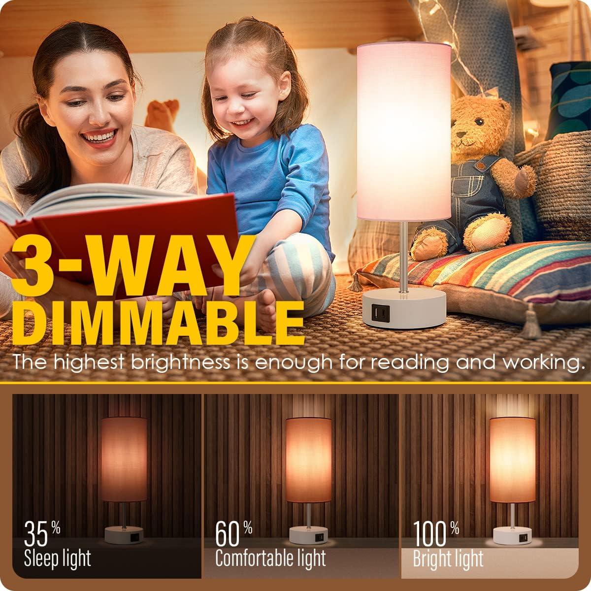 Lámpara de Mesita Yarra-Decor Rosa con Carga USB y Toma de Corriente