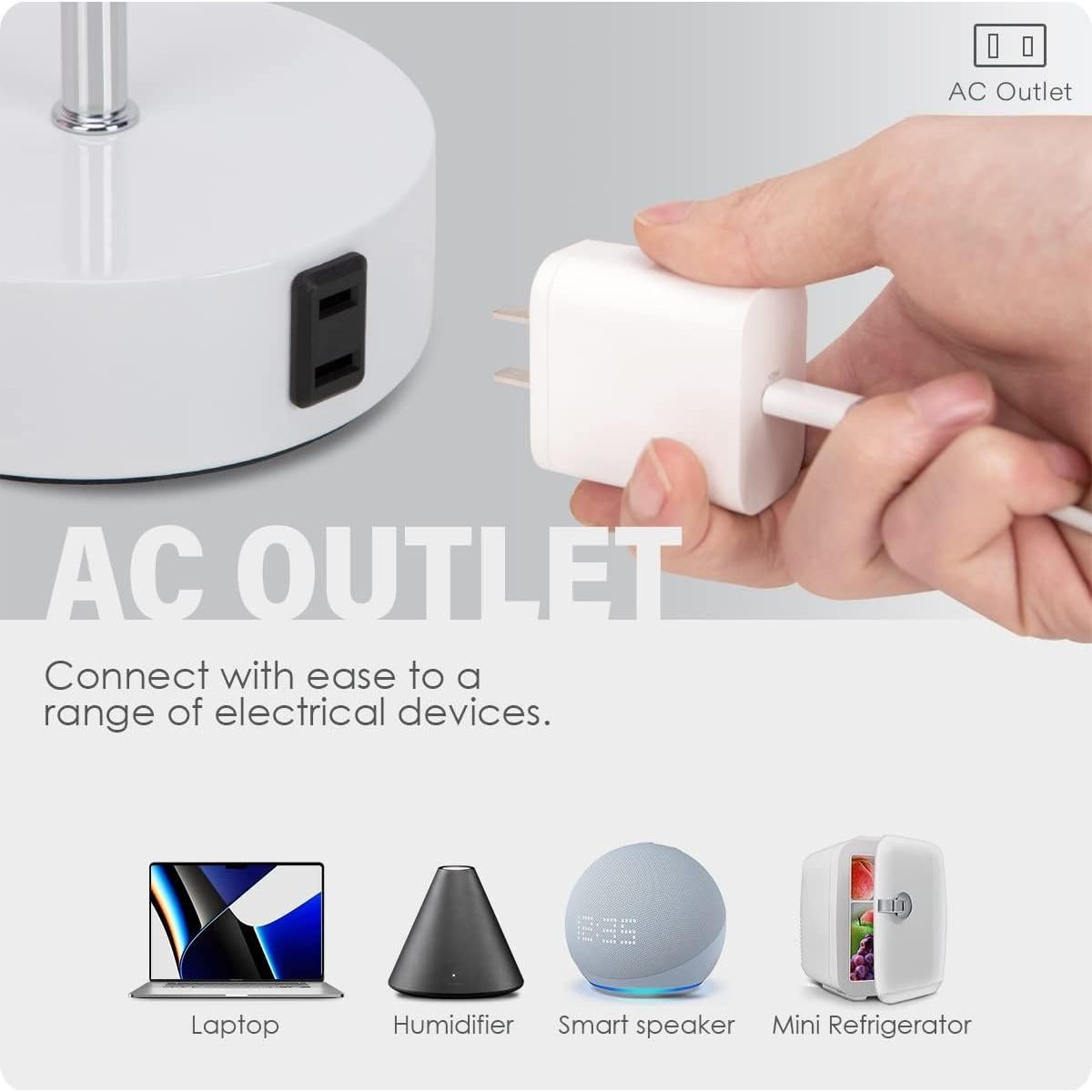 Lámpara de Mesita Yarra-Decor Rosa con Carga USB y Toma de Corriente