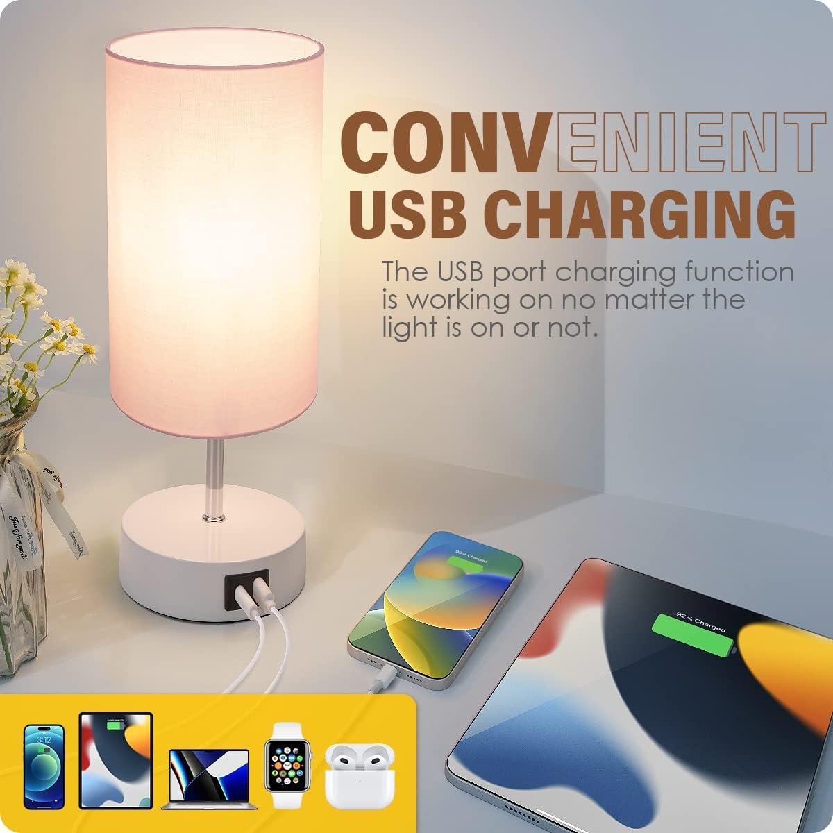 Lámpara de Mesita Yarra-Decor Rosa con Carga USB y Toma de Corriente