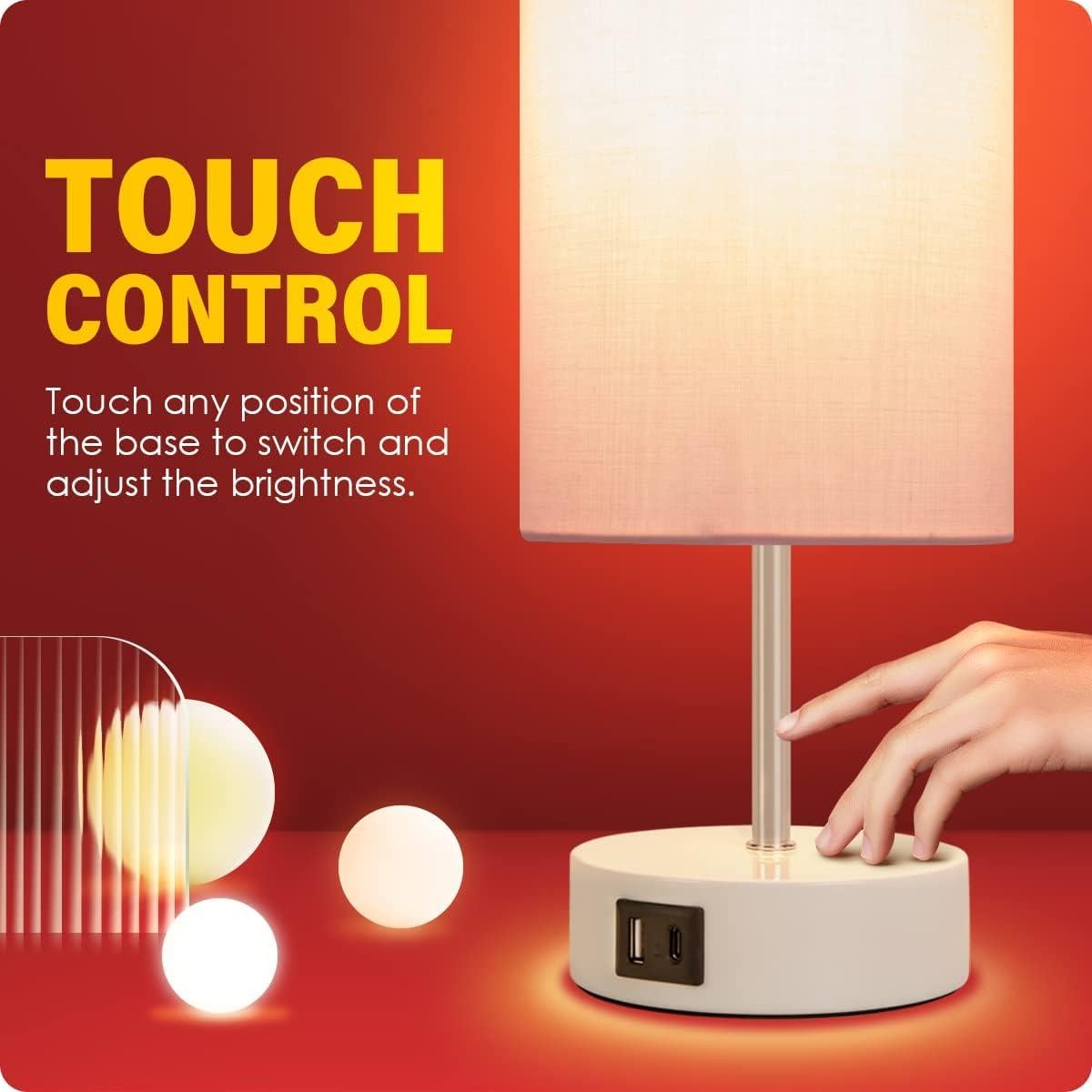 Lámpara de Mesita Yarra-Decor Rosa con Carga USB y Toma de Corriente