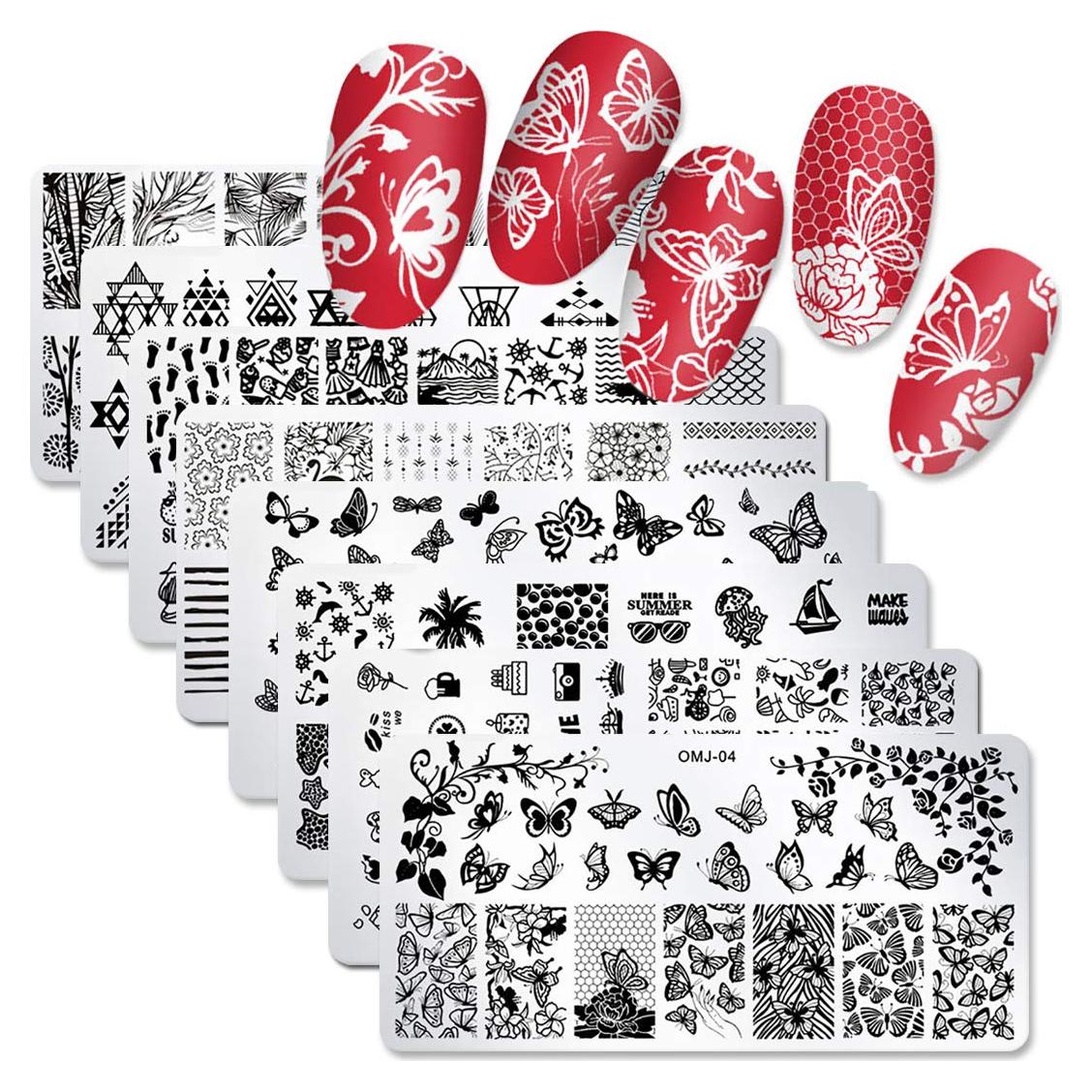 Kit de Estampado de Uñas SILPECWEE 8 Piezas Flores y Mariposas