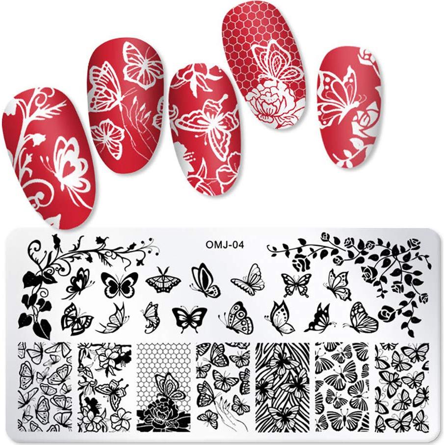 Kit de Estampado de Uñas SILPECWEE 8 Piezas Flores y Mariposas