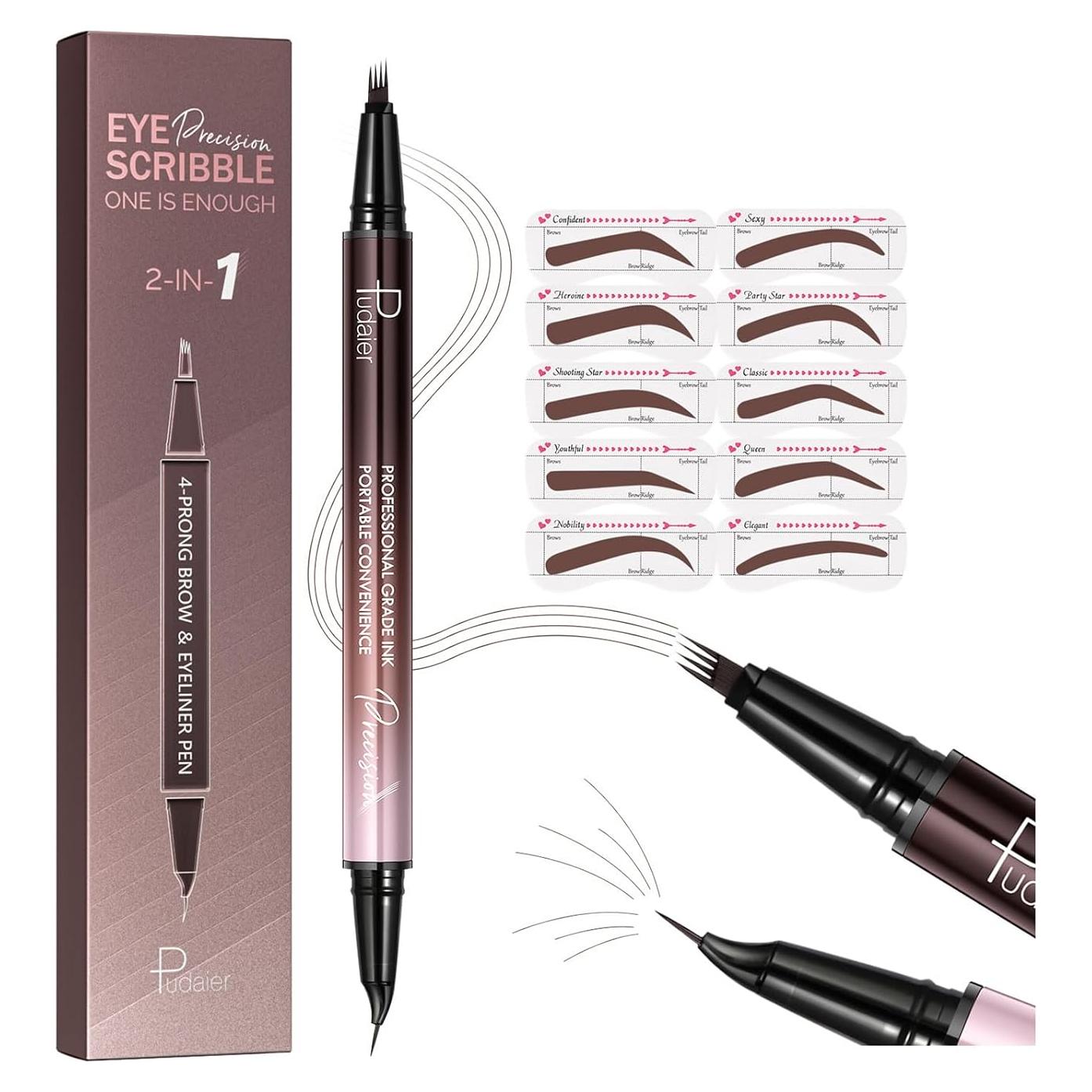 Lápiz de Cejas y Delineador 2 en 1 Pudaier Marrón Frío