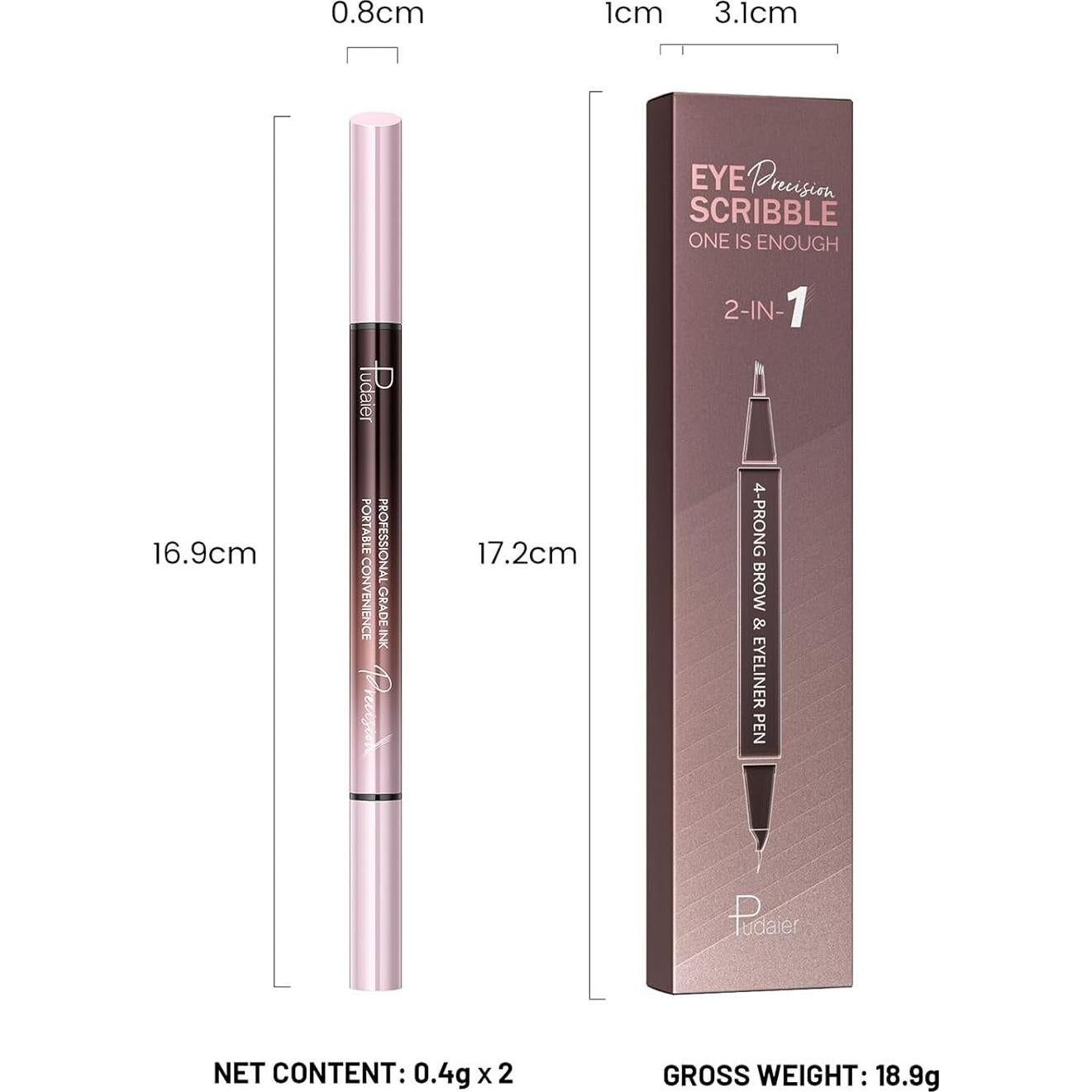 Lápiz de Cejas y Delineador 2 en 1 Pudaier Marrón Frío