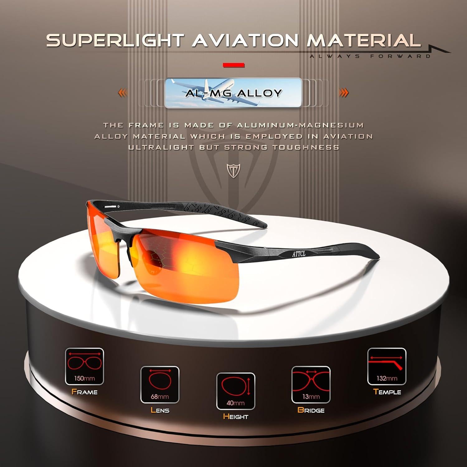 Gafas de sol polarizadas ATTCL - Marco ligero UV400 para hombres