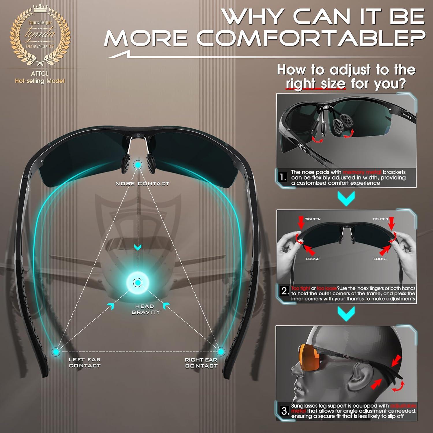 Gafas de sol polarizadas ATTCL - Marco ligero UV400 para hombres