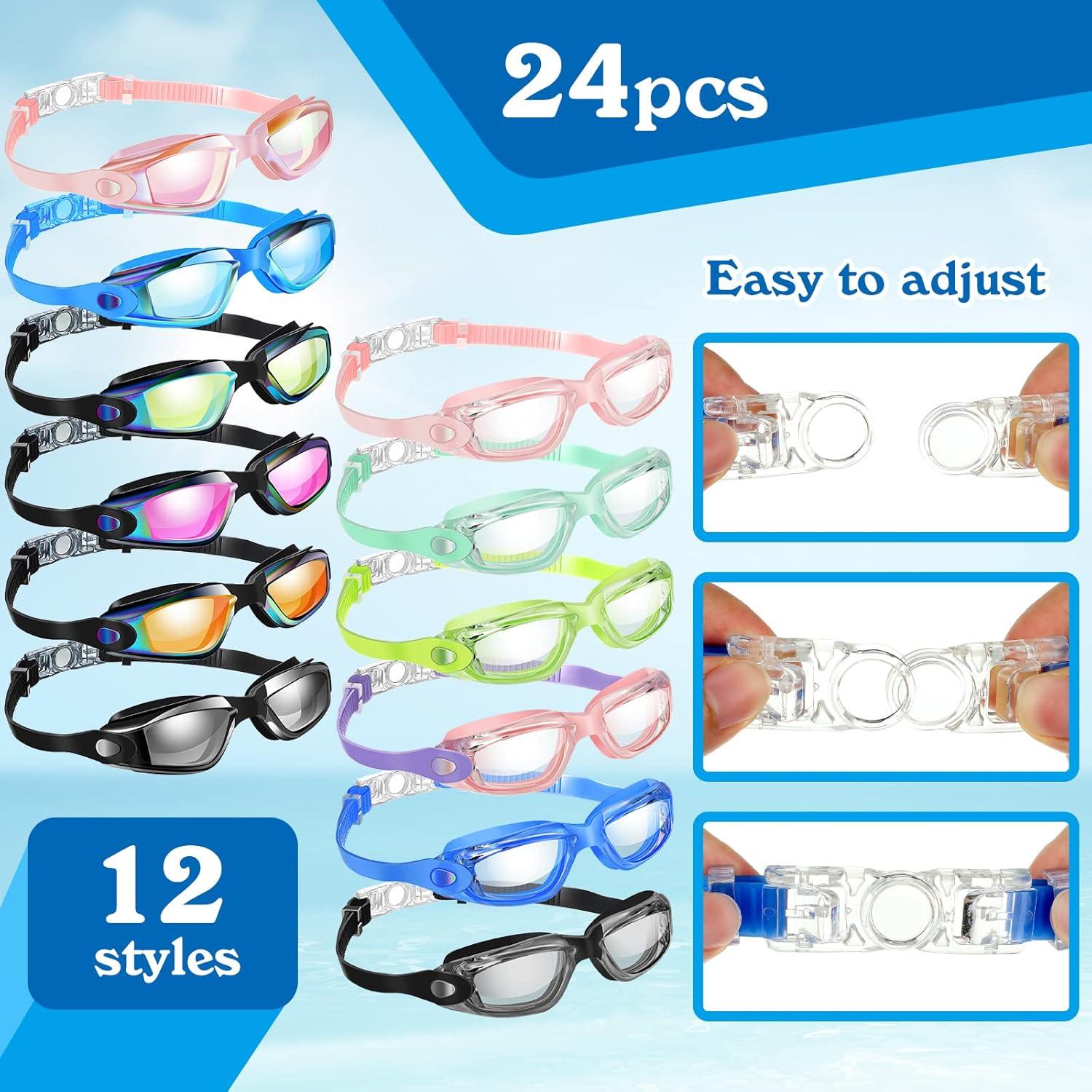 Paquete de 24 Gafas de Natación Konohan Antivaho para Adultos y Niños