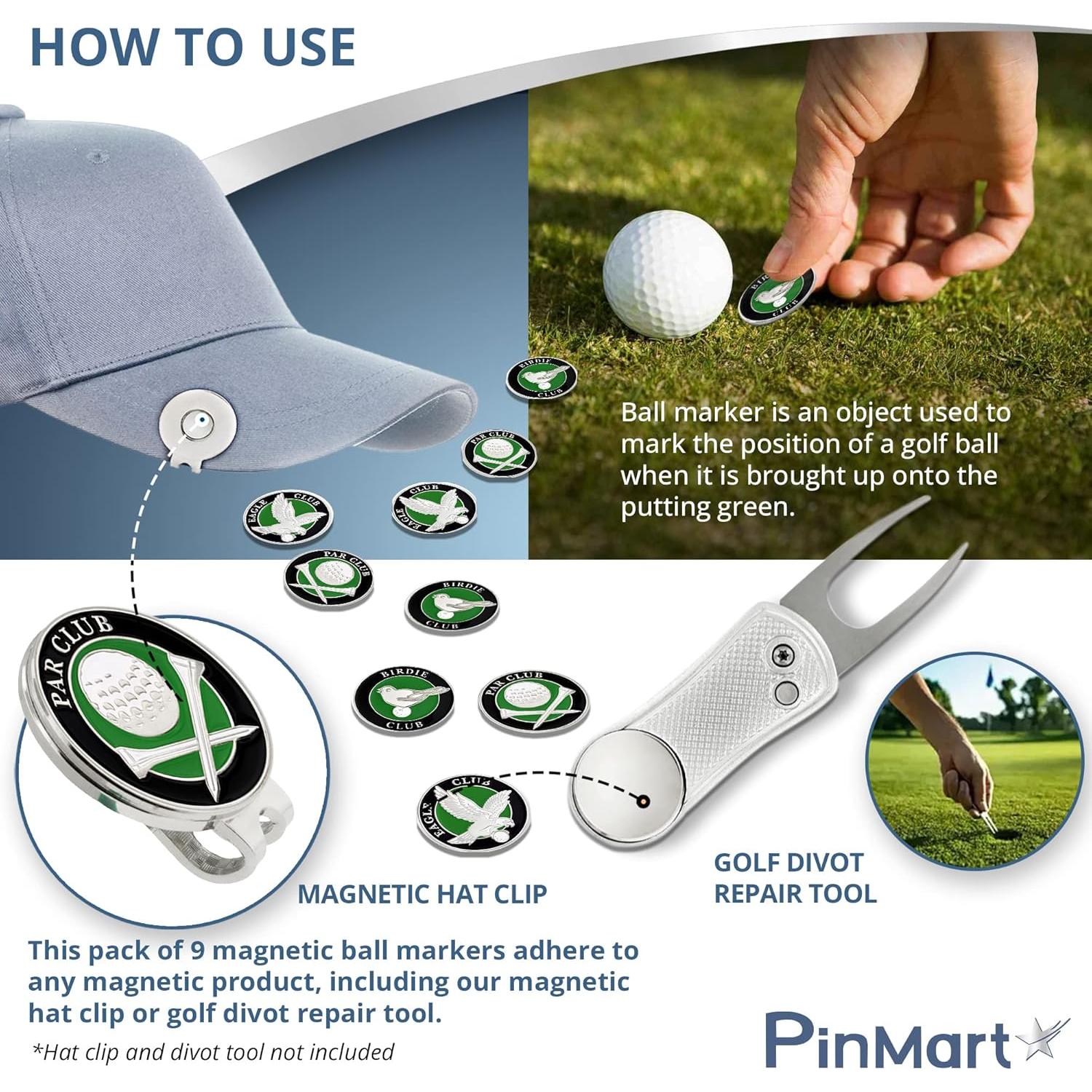 Juego de 9 Marcadores de Pelotas de Golf PinMart - Magnéticos