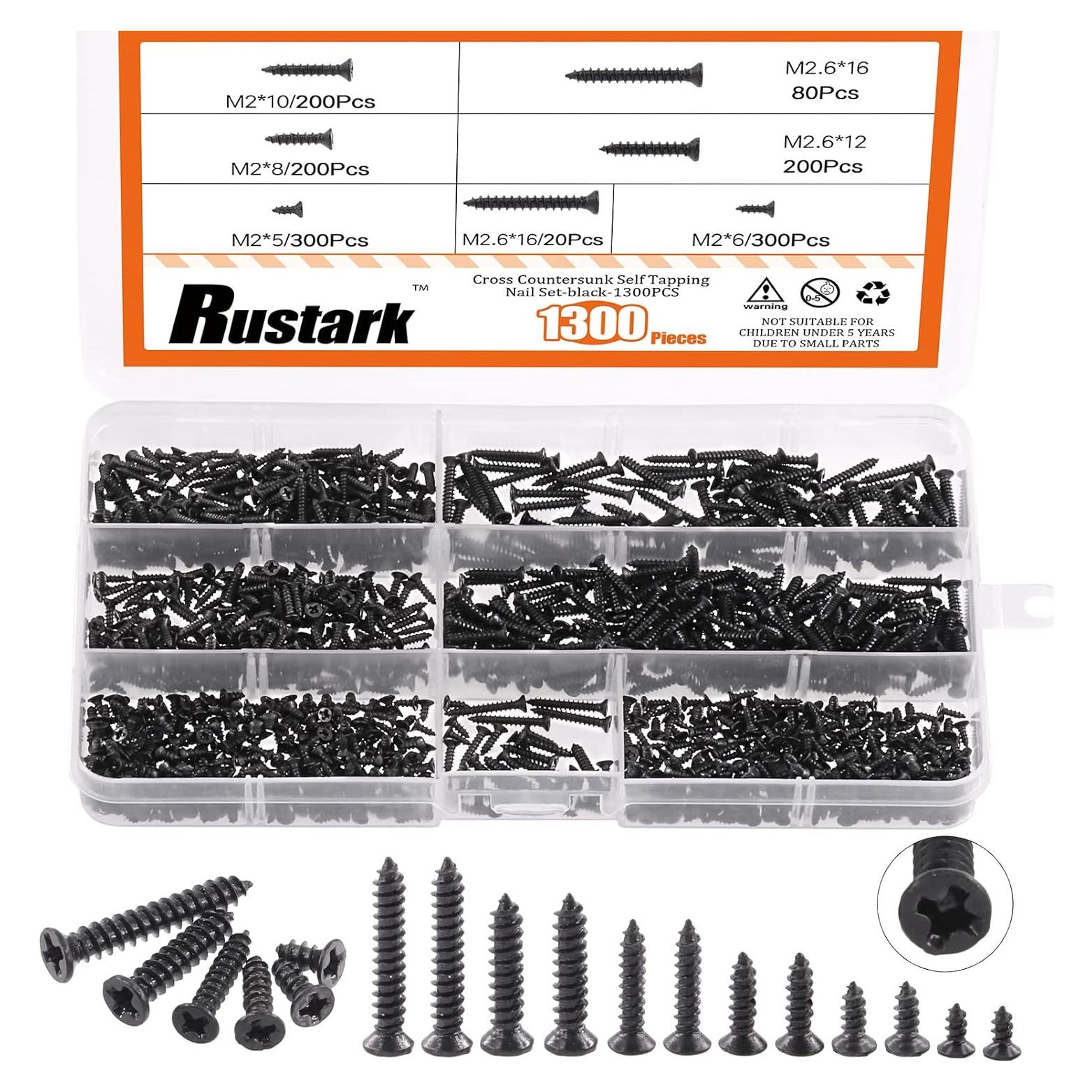 Kit de Tornillos M2 M2.6 Rustark 1300Pcs Cabeza Plana 5-16mm
