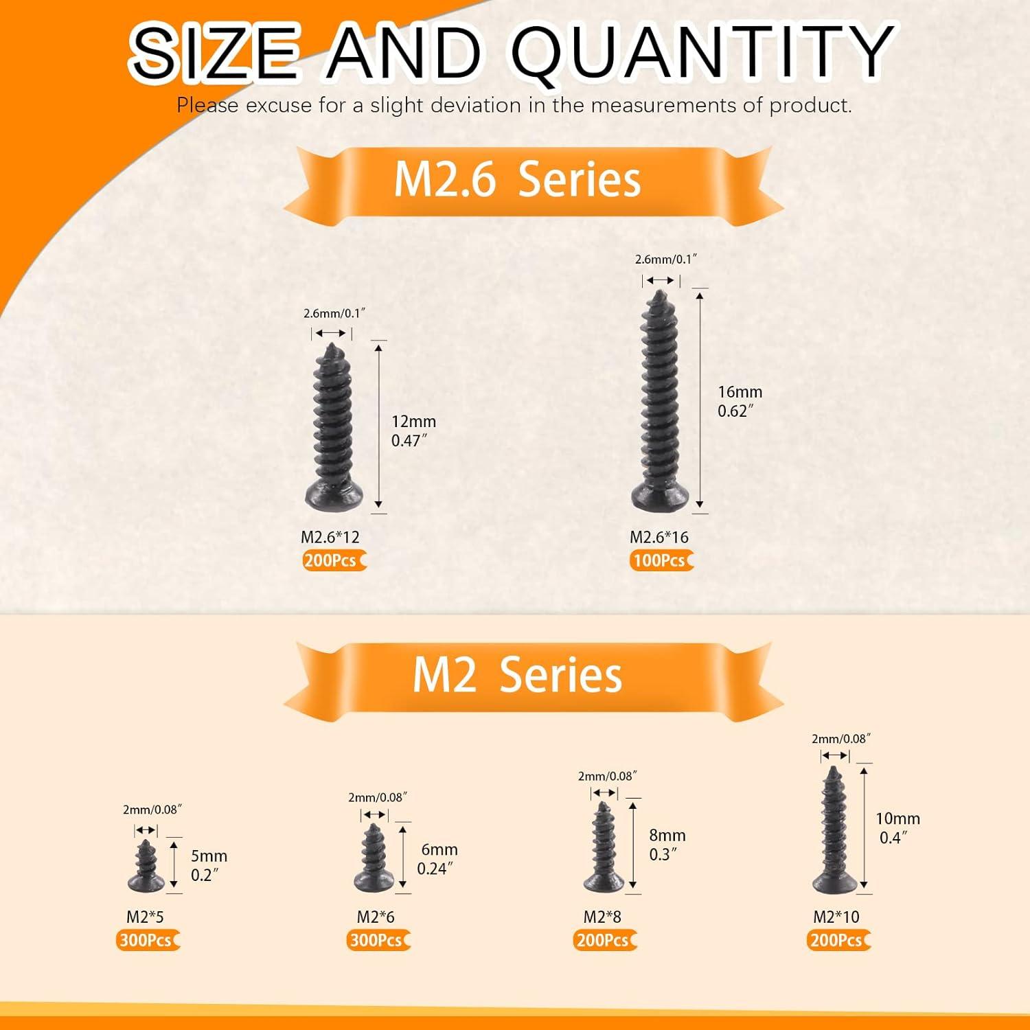 Kit de Tornillos M2 M2.6 Rustark 1300Pcs Cabeza Plana 5-16mm