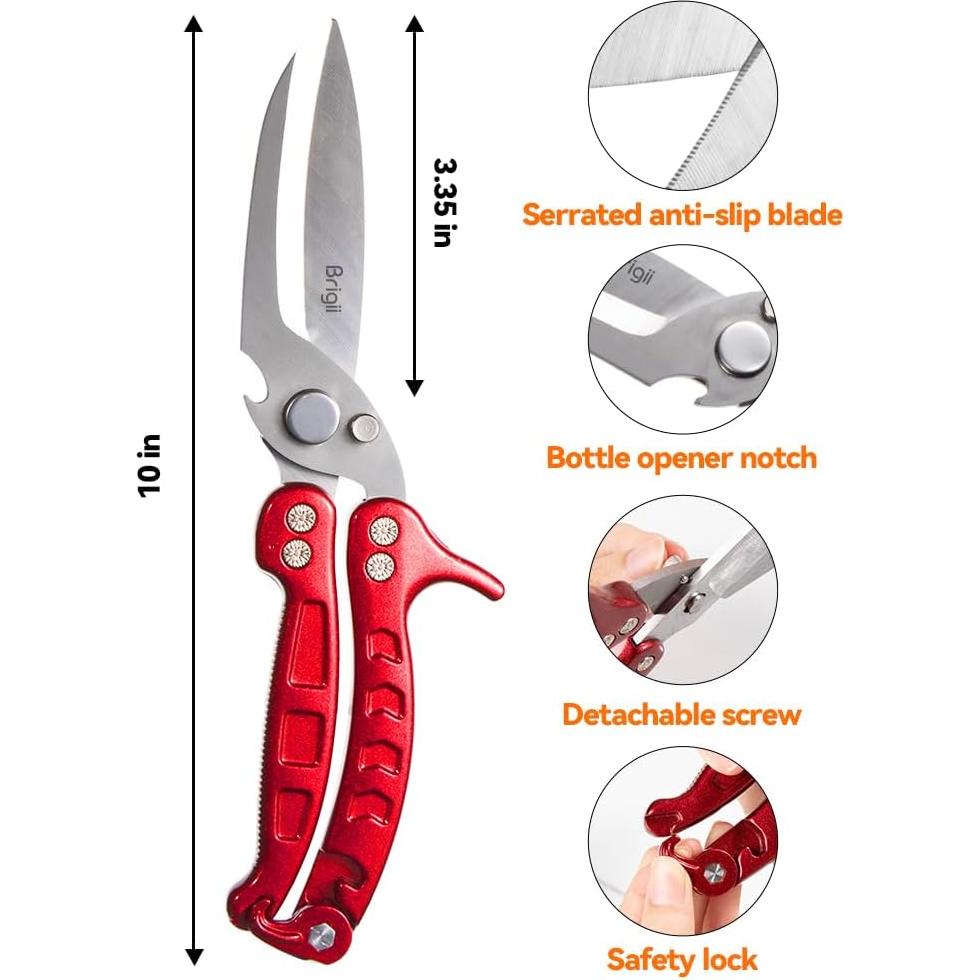 Tijeras de Cocina Brigii de Acero Inoxidable 340g - Rojo