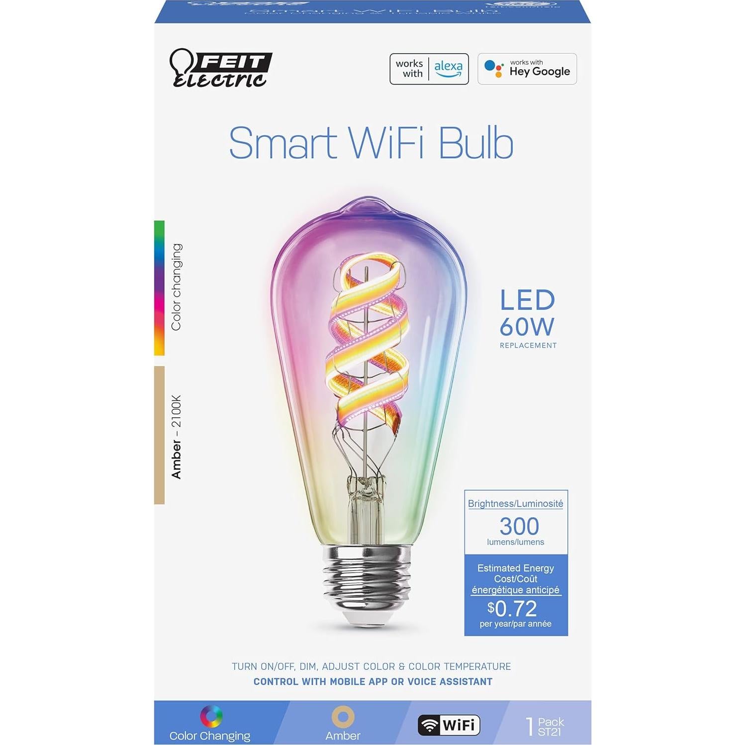 Bombilla LED Inteligente Feit Electric ST21 RGBW 4 Pzas