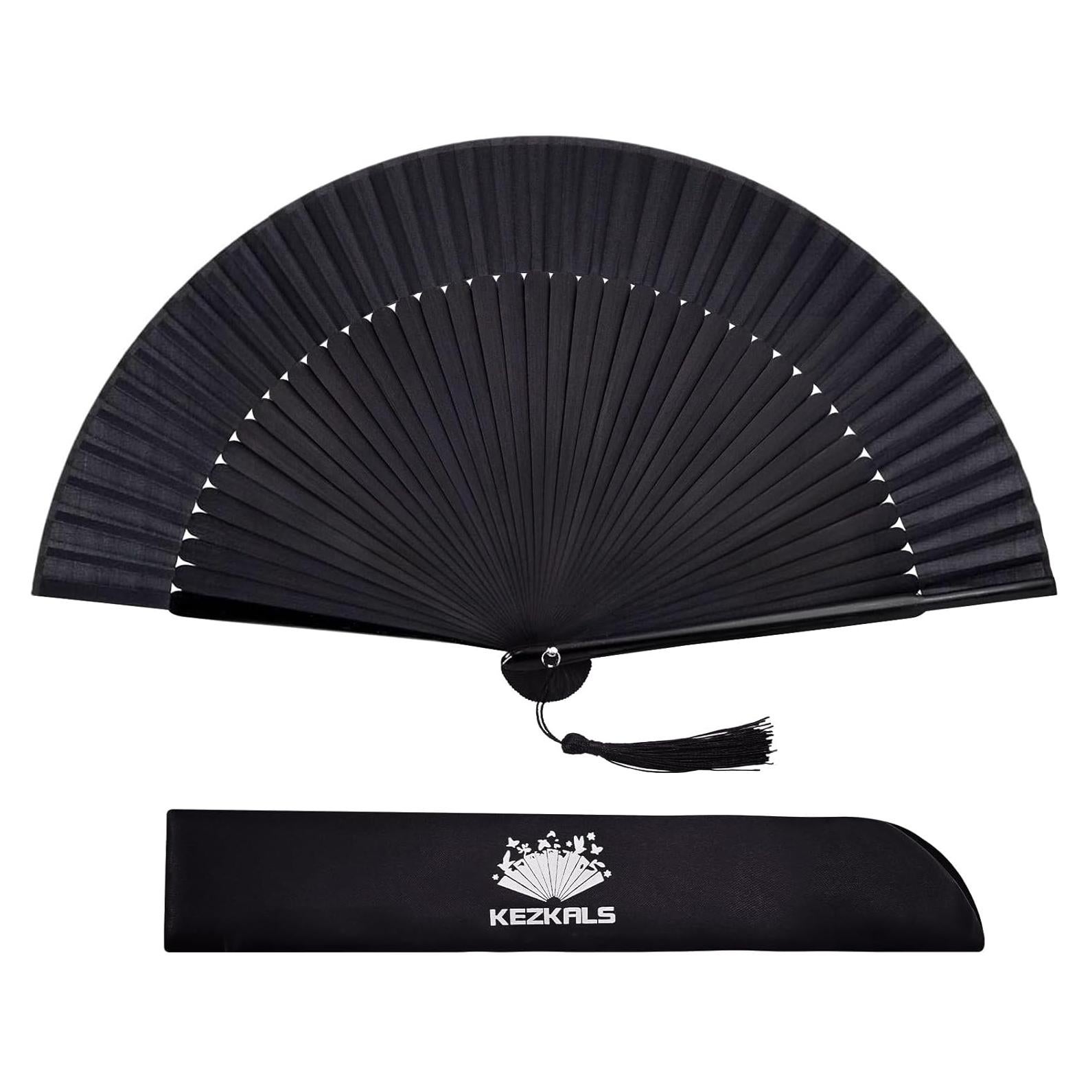 Abanico Plegable KEZKALS Negro 21 cm Seda y Bambú