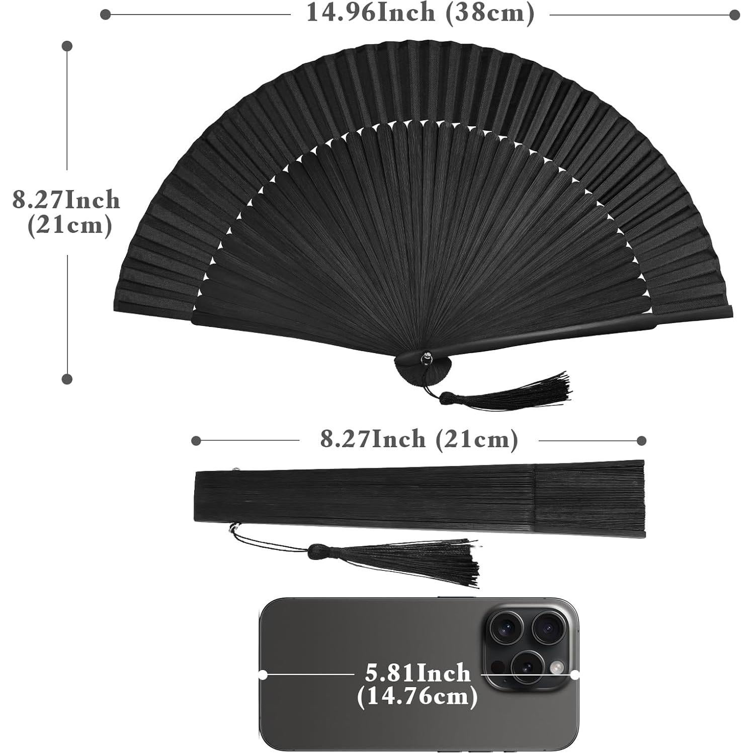 Abanico Plegable KEZKALS Negro 21 cm Seda y Bambú