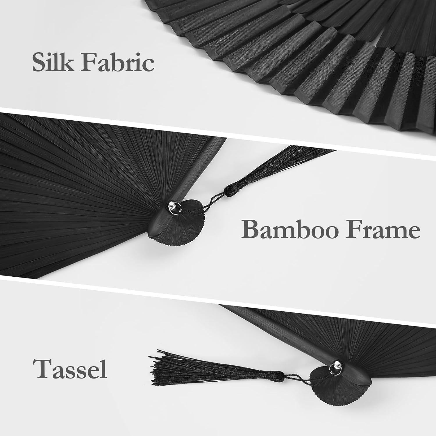 Abanico Plegable KEZKALS Negro 21 cm Seda y Bambú