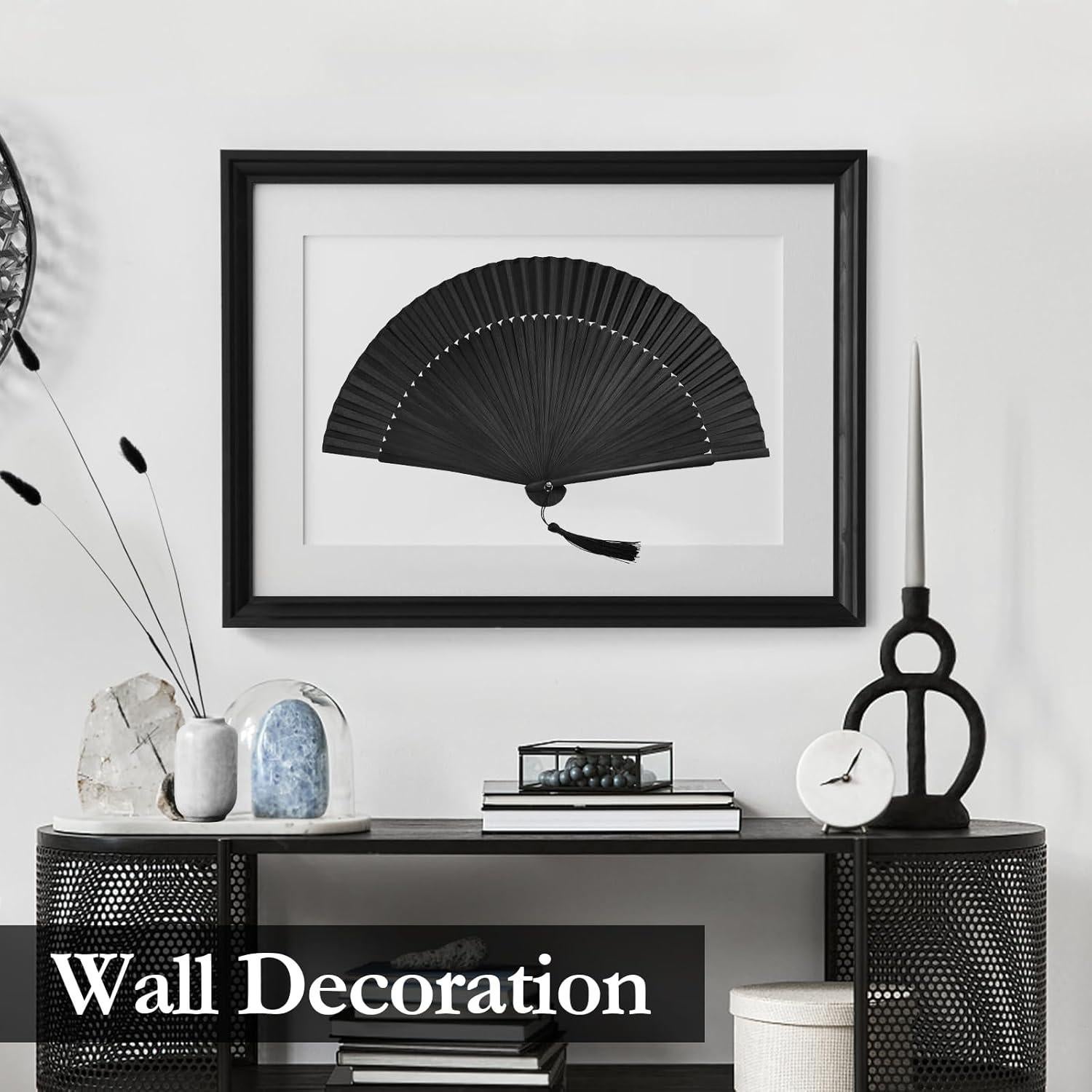 Abanico Plegable KEZKALS Negro 21 cm Seda y Bambú