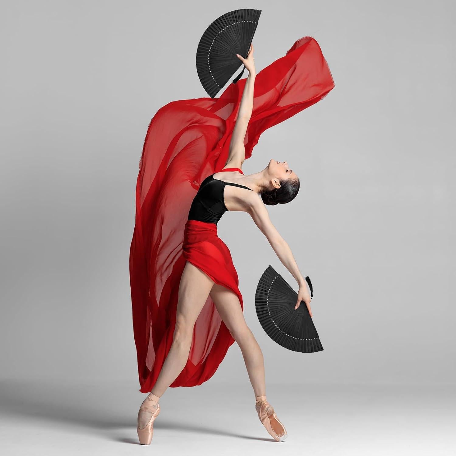 Abanico Plegable KEZKALS Negro 21 cm Seda y Bambú