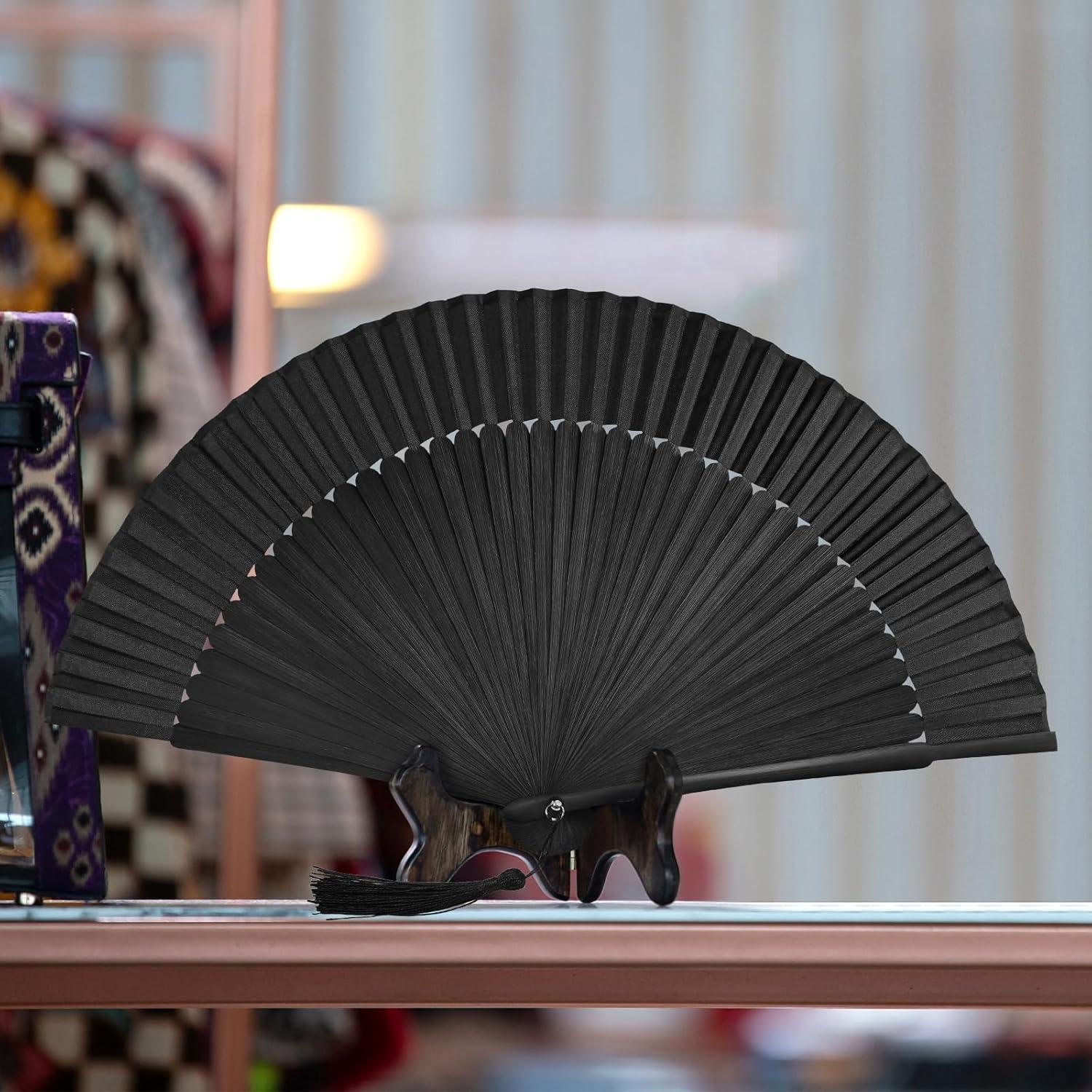 Abanico Plegable KEZKALS Negro 21 cm Seda y Bambú