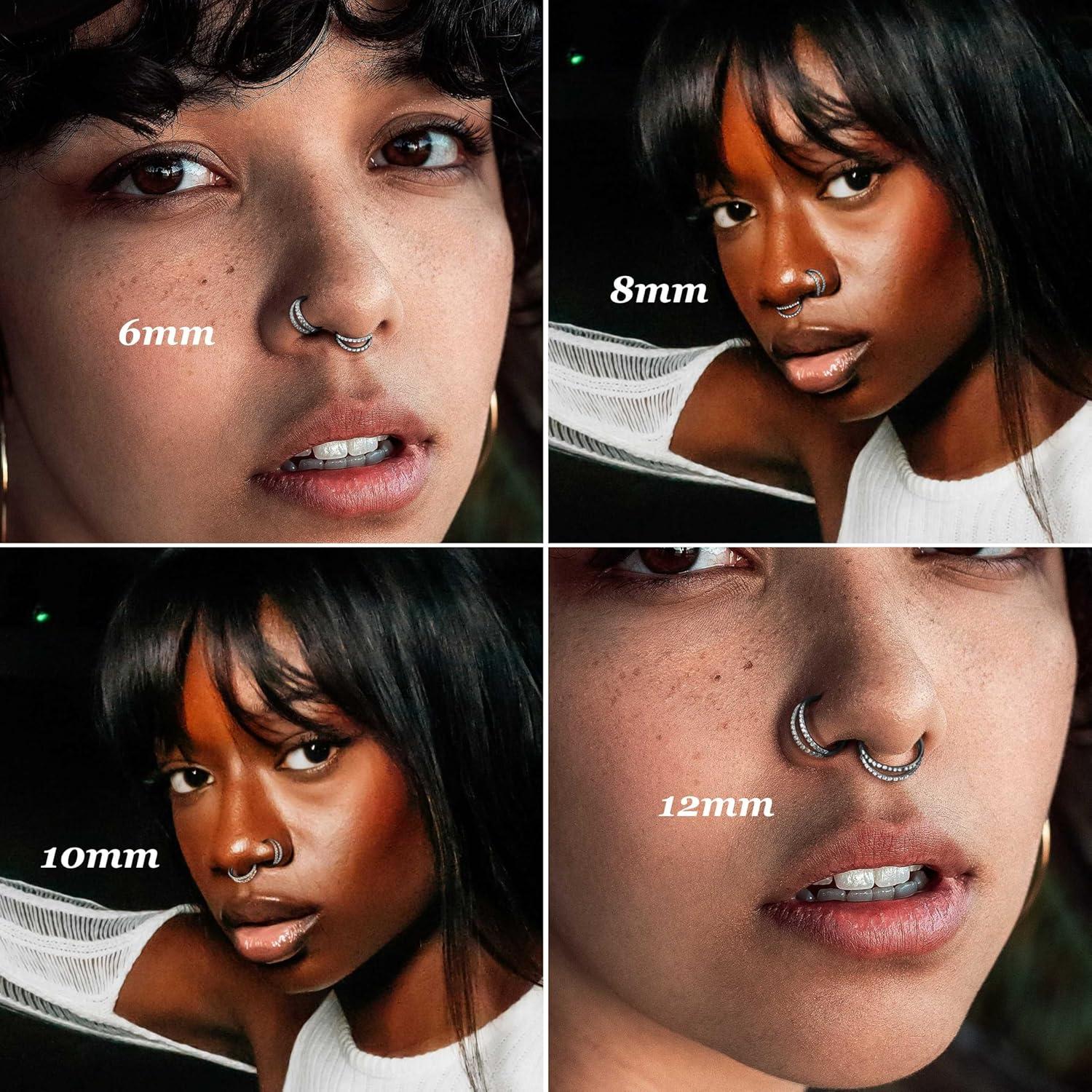 BodyBonita Triple/Double Hoop Nose Ring - 316L Stainless Steel Septum Clicker 16G/18G/20G CZ Conch Piercing Jewelry Septum Clicker Rings Cartilage Earring Helix Rook Tragus Gold/Black/Silver/Rose Gold