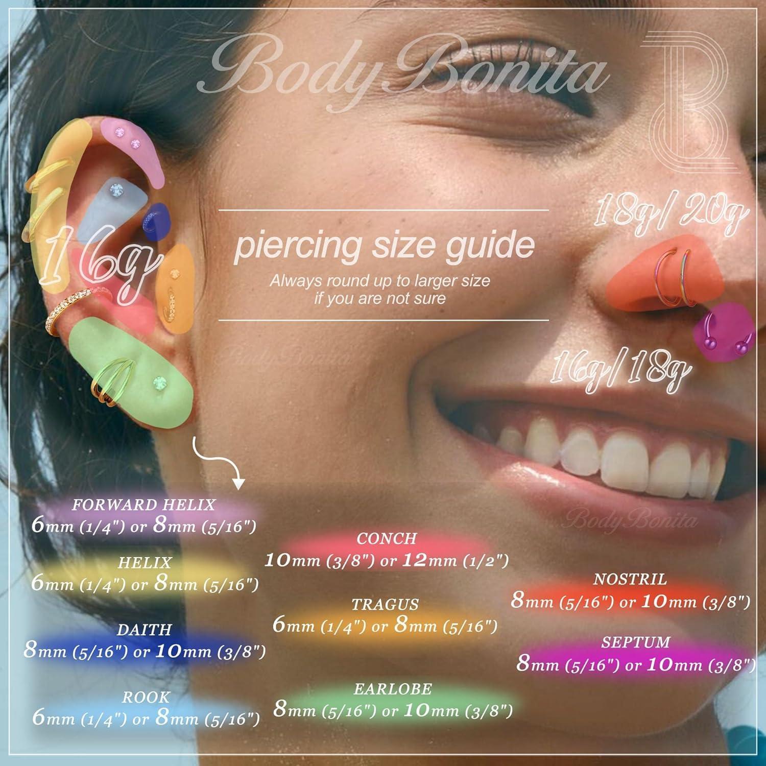 BodyBonita Triple/Double Hoop Nose Ring - 316L Stainless Steel Septum Clicker 16G/18G/20G CZ Conch Piercing Jewelry Septum Clicker Rings Cartilage Earring Helix Rook Tragus Gold/Black/Silver/Rose Gold