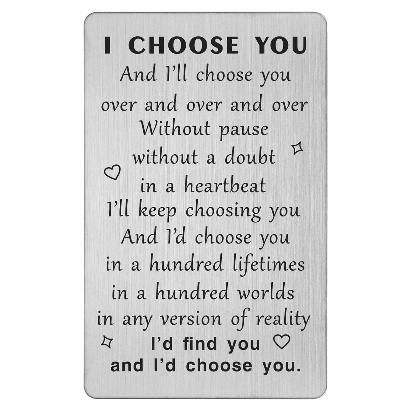 Tarjeta de Regalo TANWIH Elijo Tú para Novio - Plata