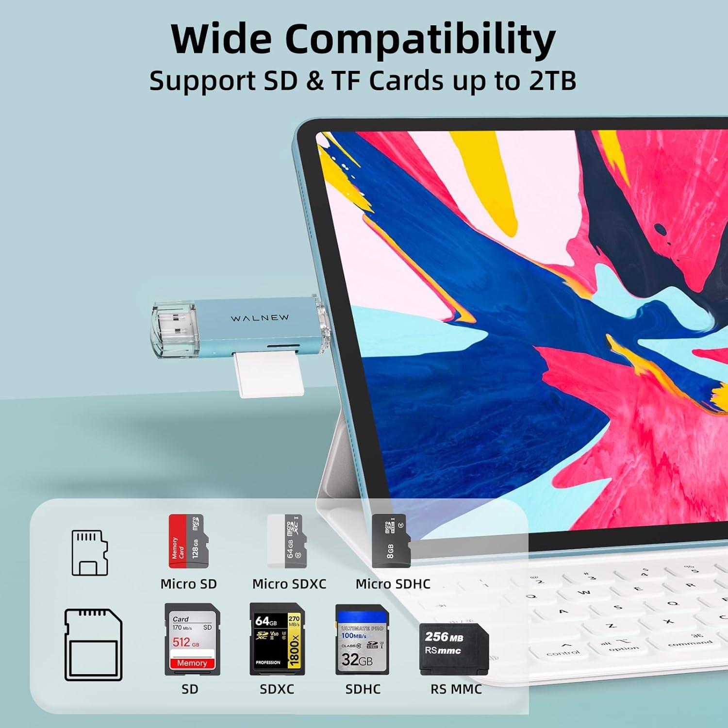 Lector de Tarjetas SD USB 3.0 y USB-C WALNEW - Soporta 2TB