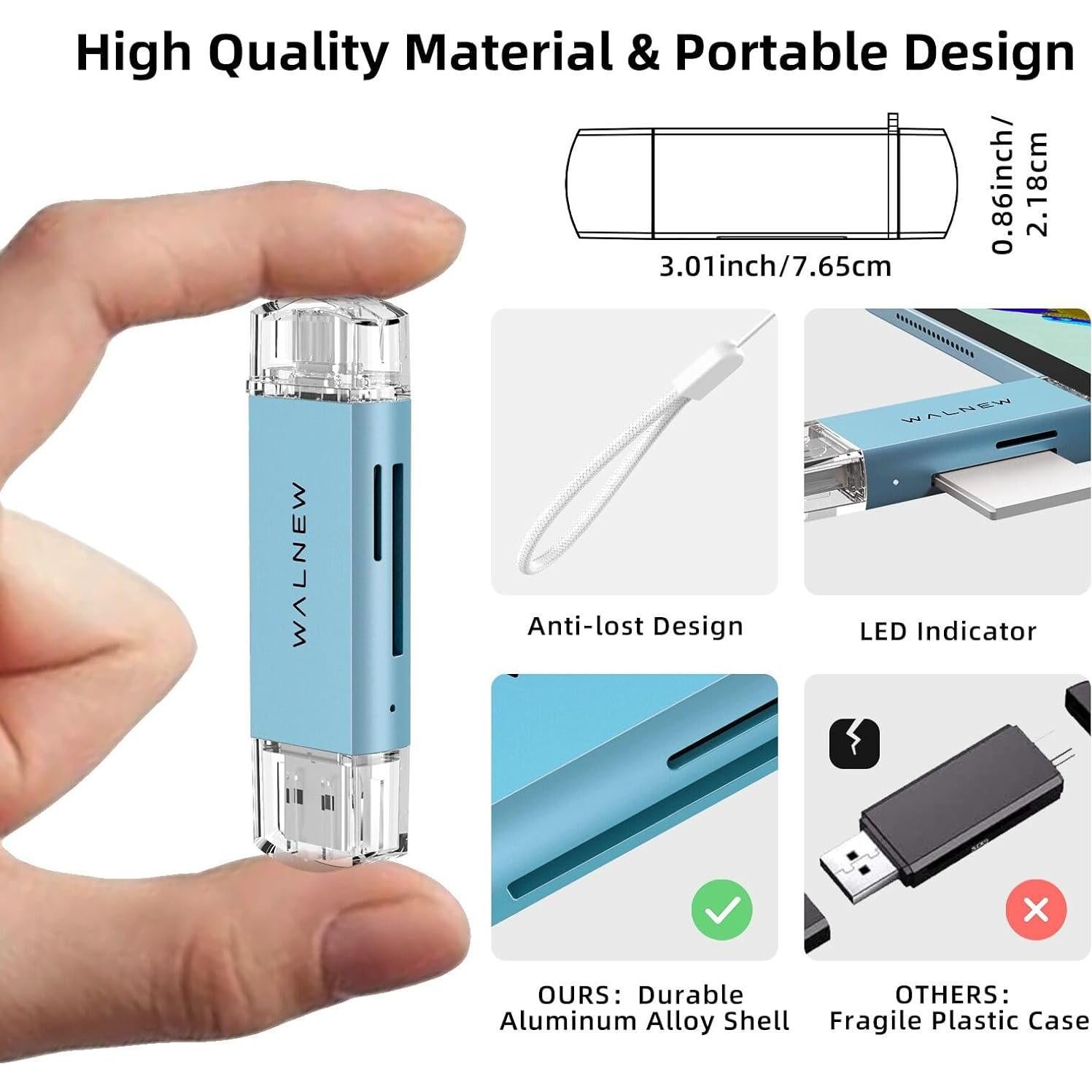 Lector de Tarjetas SD USB 3.0 y USB-C WALNEW - Soporta 2TB