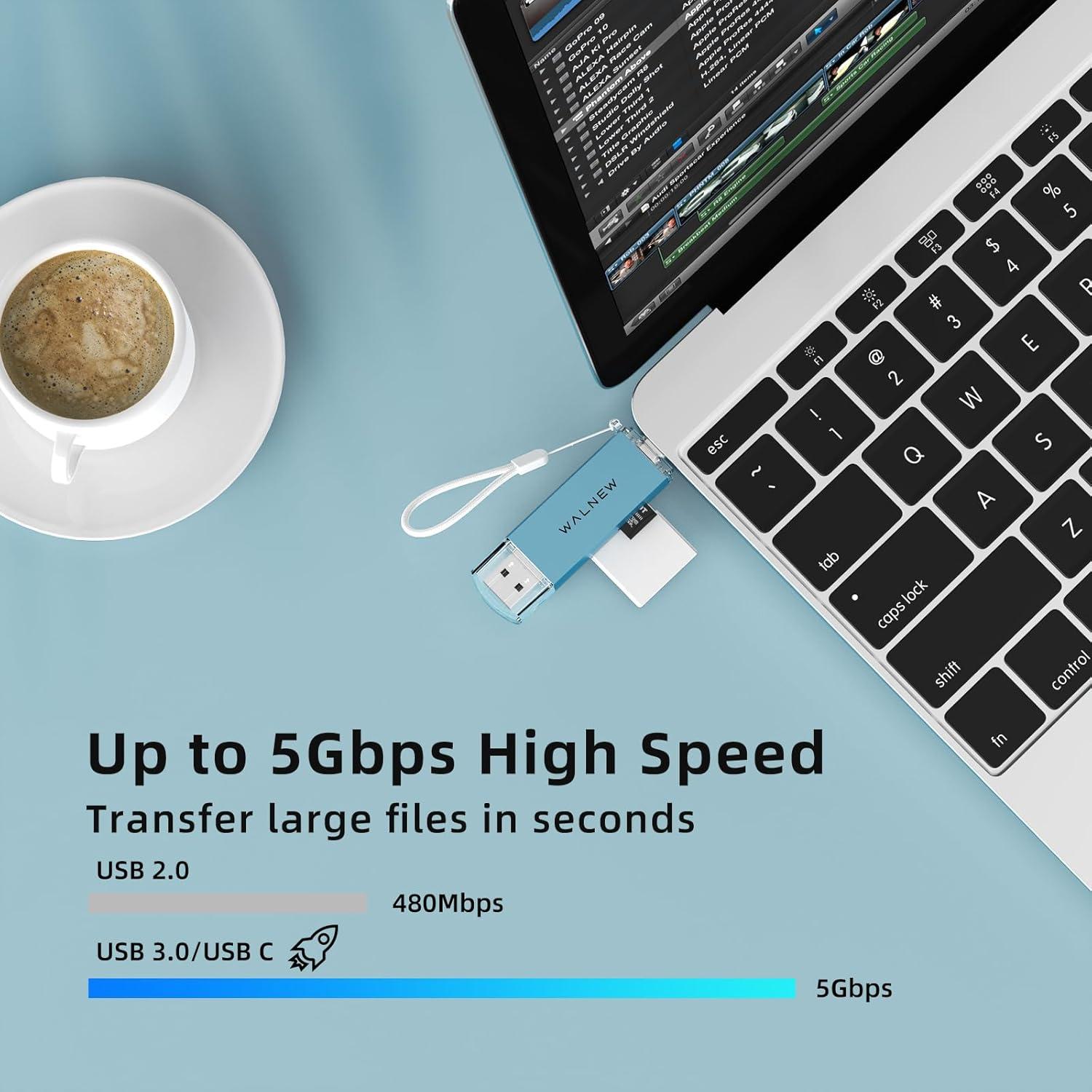 Lector de Tarjetas SD USB 3.0 y USB-C WALNEW - Soporta 2TB