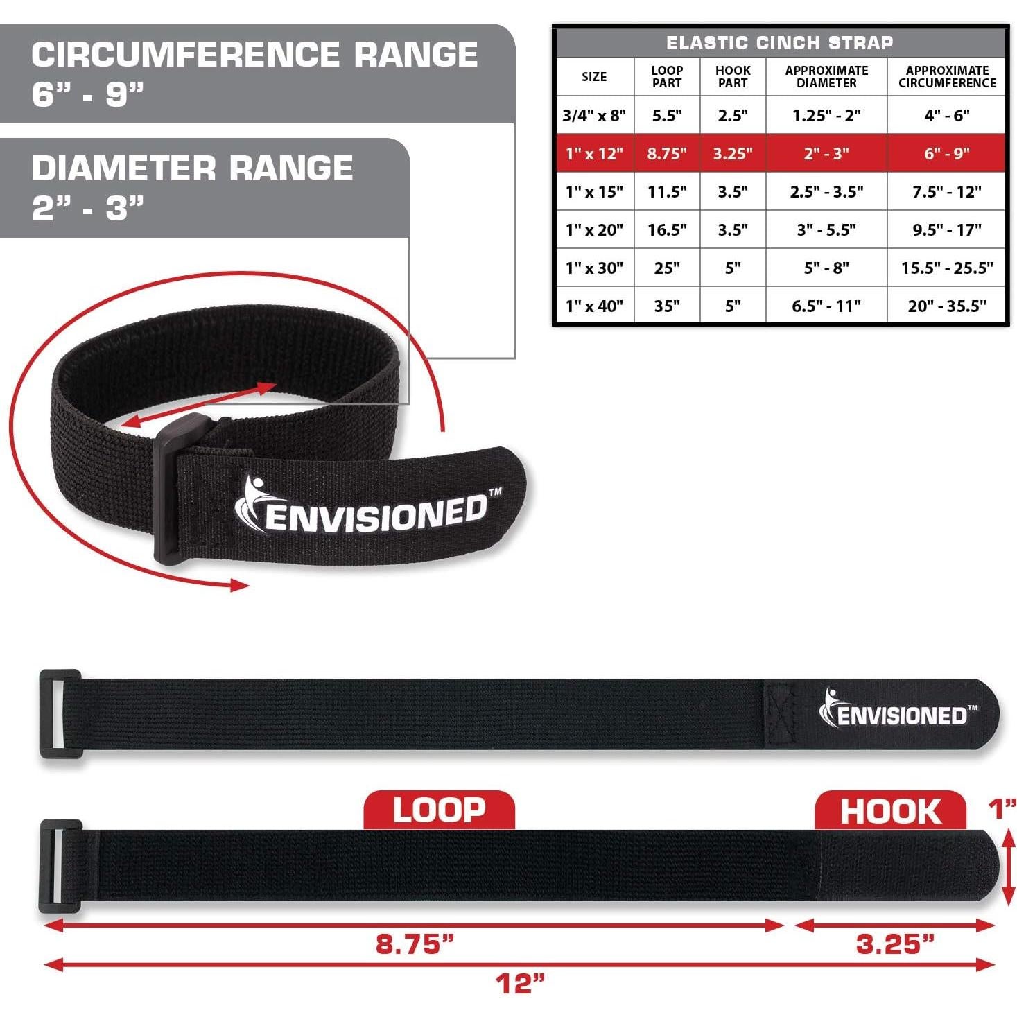 Correas de Cincha Elásticas Envisioned 2.54cm x 30.48cm - Paquete de 10