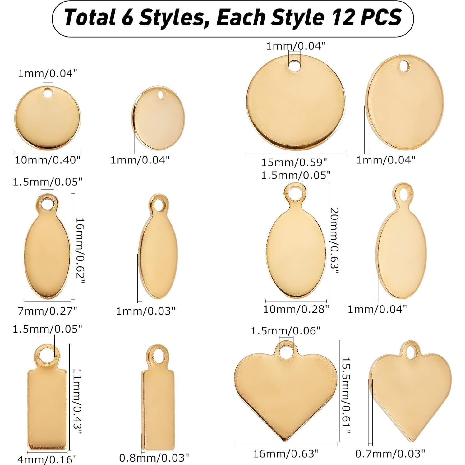 72 Colgantes Planos Dorados PH PandaHall 304 Acero Inoxidable