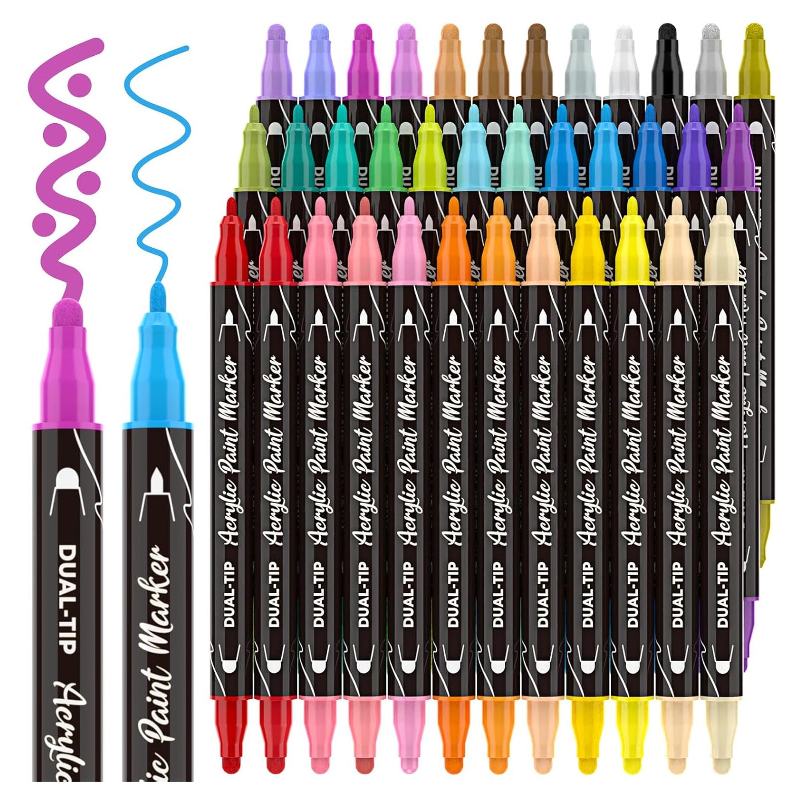 ANYUKE36 Colors Acrylic Paint Pens Markers, Dual Tip Acrylic Paint Markers for Wood,Rock Painting, Canvas, Stone, Glass, Acrylic Dot Markers Pen For DIY Crafts Making Art Supplies