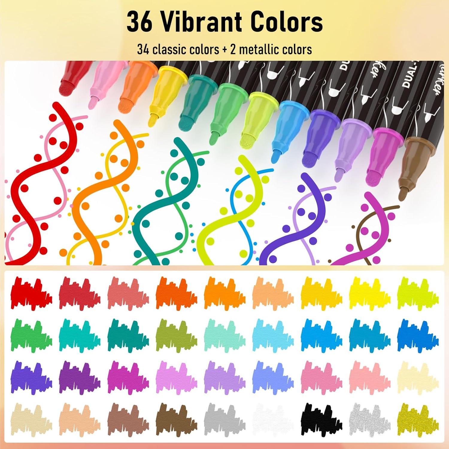 ANYUKE36 Colors Acrylic Paint Pens Markers, Dual Tip Acrylic Paint Markers for Wood,Rock Painting, Canvas, Stone, Glass, Acrylic Dot Markers Pen For DIY Crafts Making Art Supplies