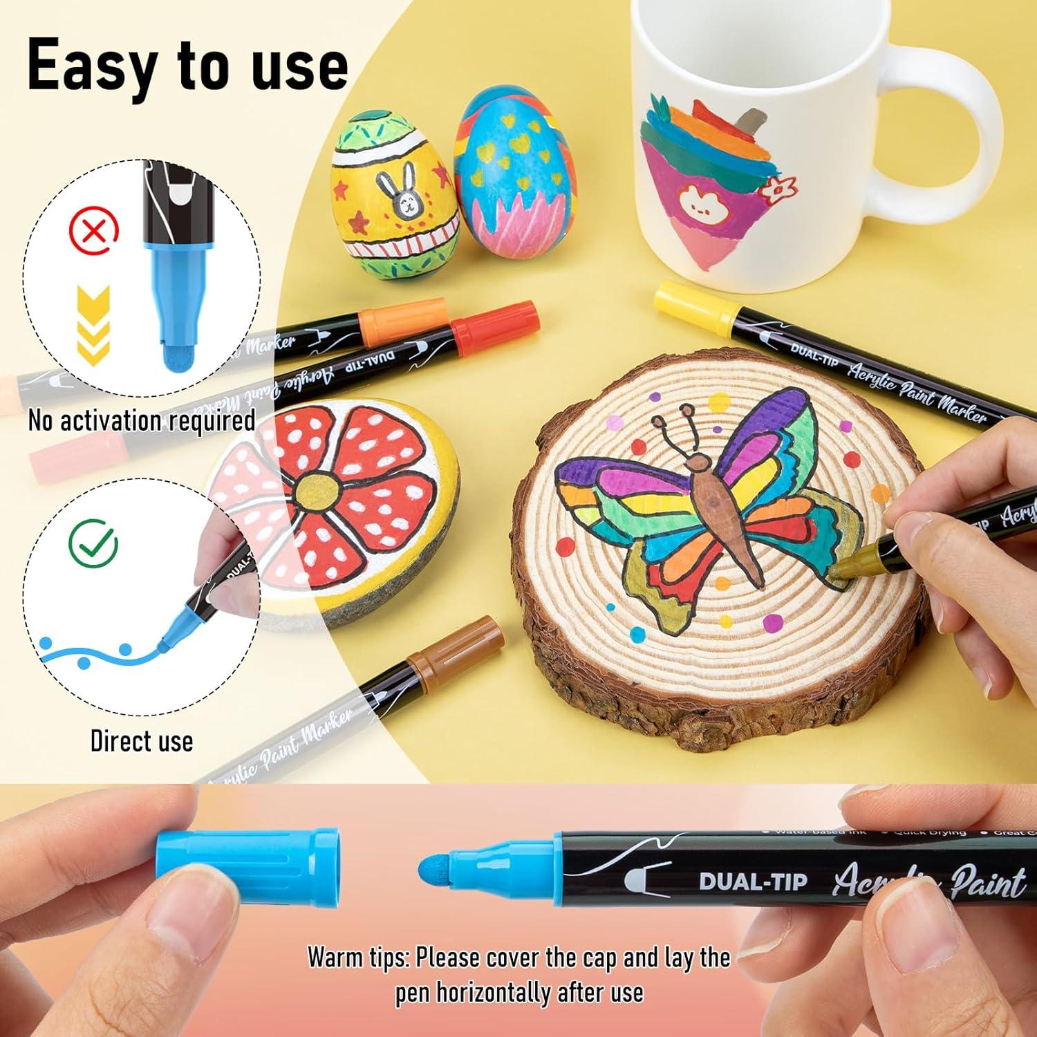 ANYUKE36 Colors Acrylic Paint Pens Markers, Dual Tip Acrylic Paint Markers for Wood,Rock Painting, Canvas, Stone, Glass, Acrylic Dot Markers Pen For DIY Crafts Making Art Supplies