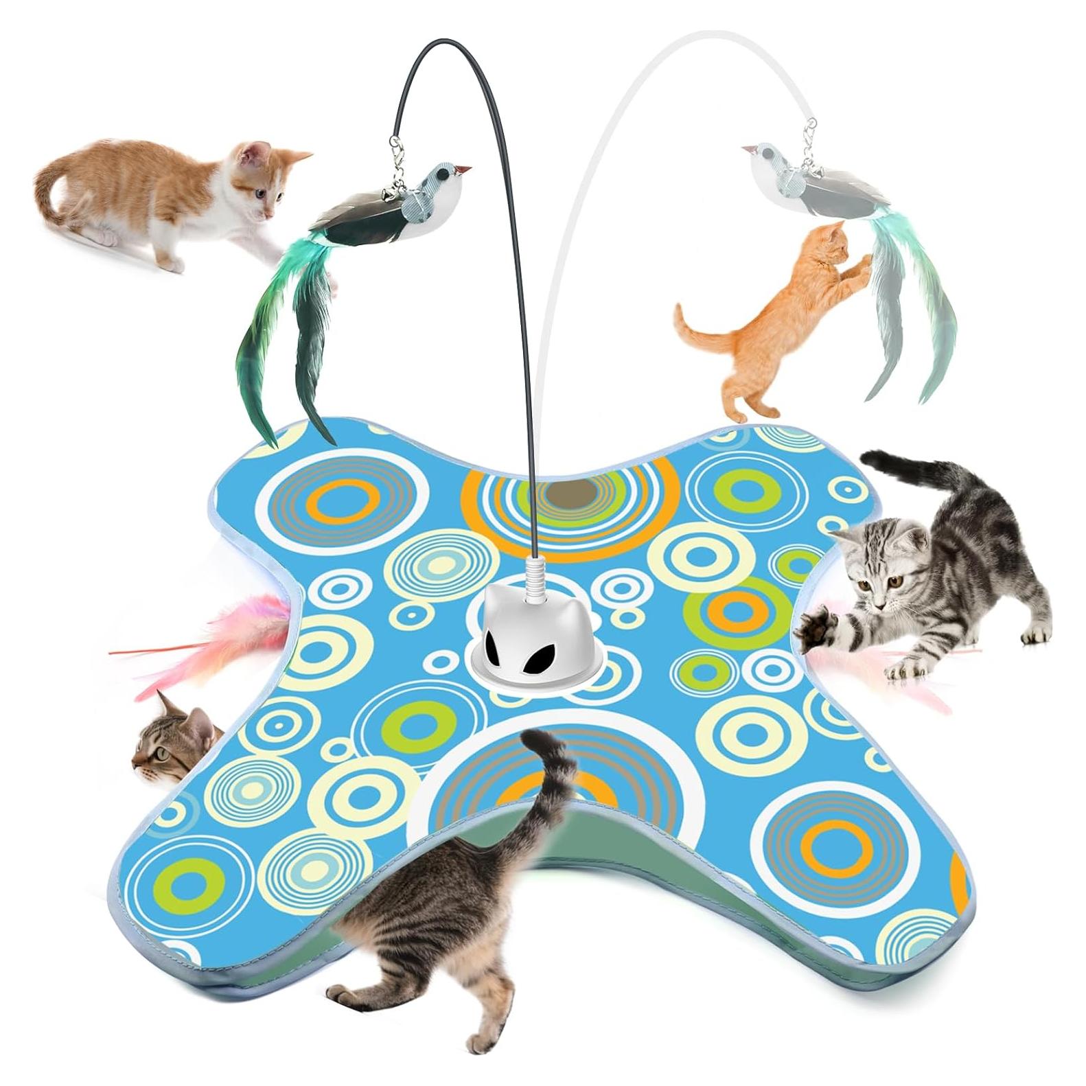 Juguete para Gatos VIWIK con Varita de Plumas Automática Azul