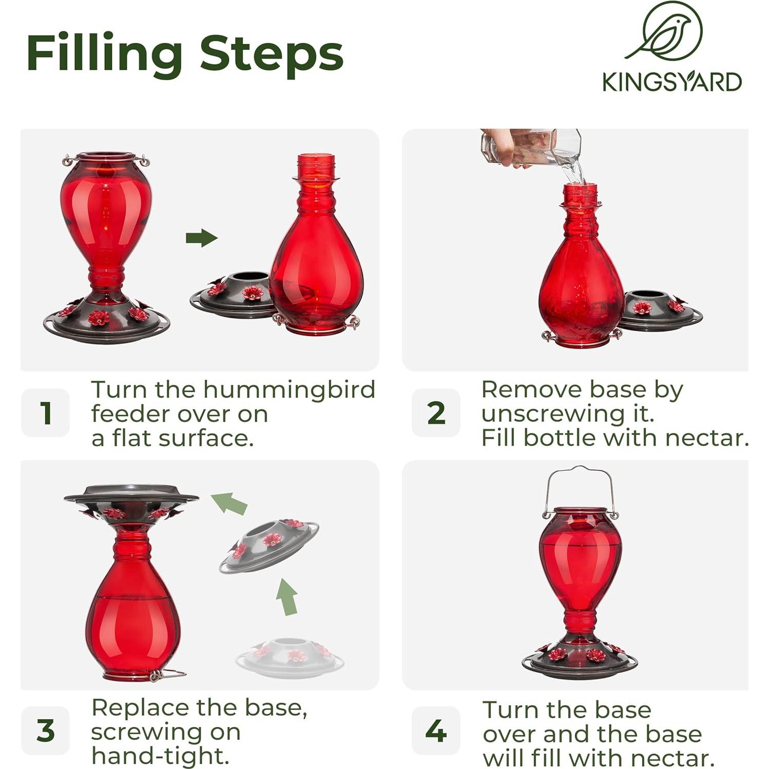 Alimentador de Colibríes Kingsyard de Vidrio 24 oz - 6 Puertos