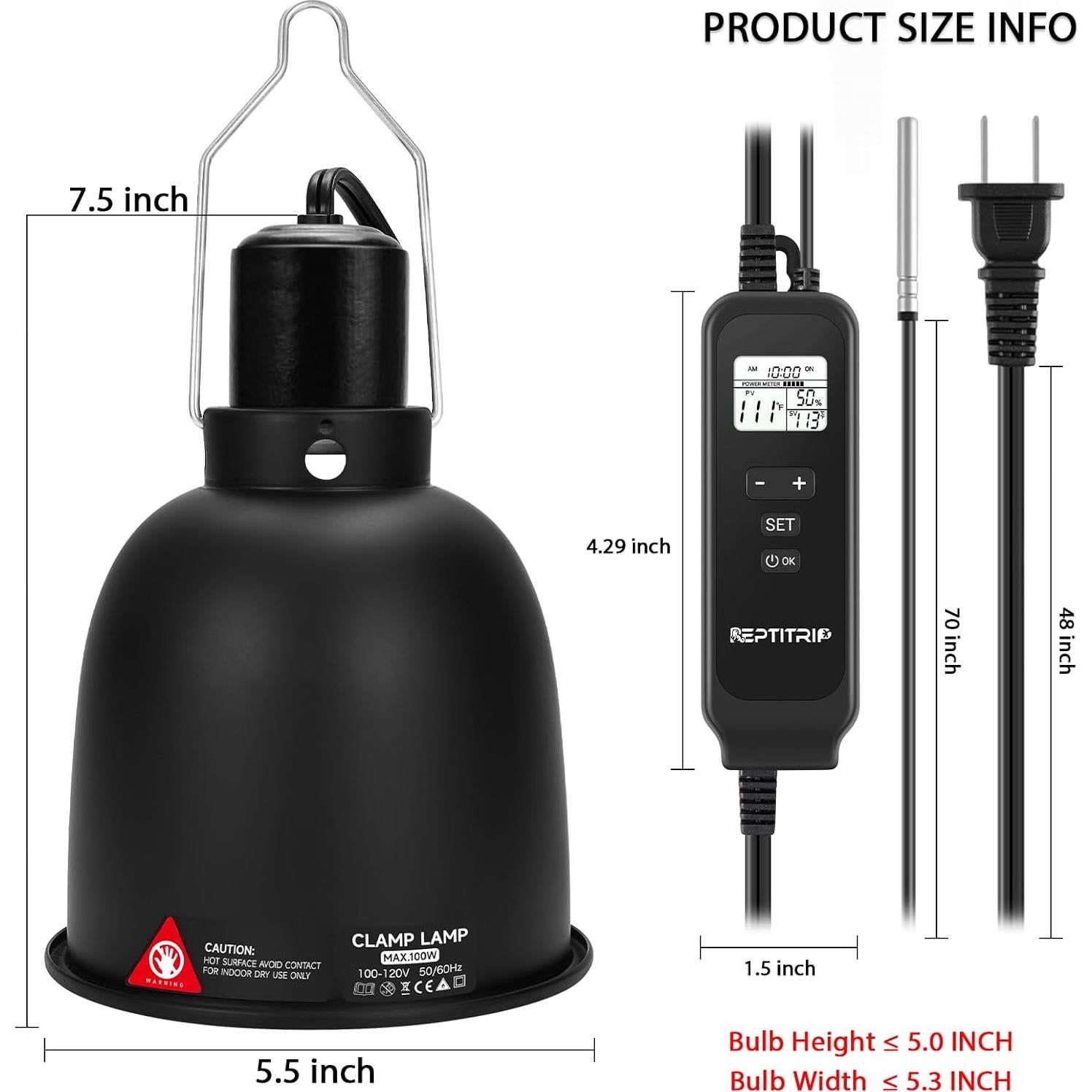 Lámpara de Calor Cerámica REPTITRIP 100W para Reptiles 13.97cm