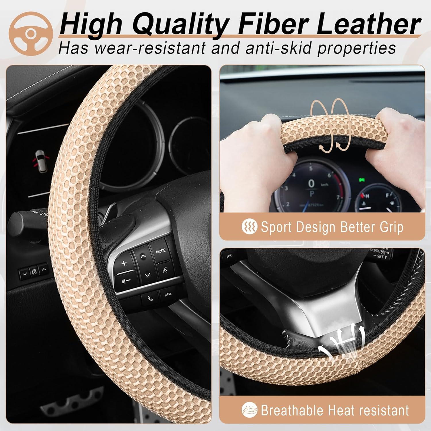 Cubierta de Volante Elástica alpmosn Beige Microfibra Antideslizante