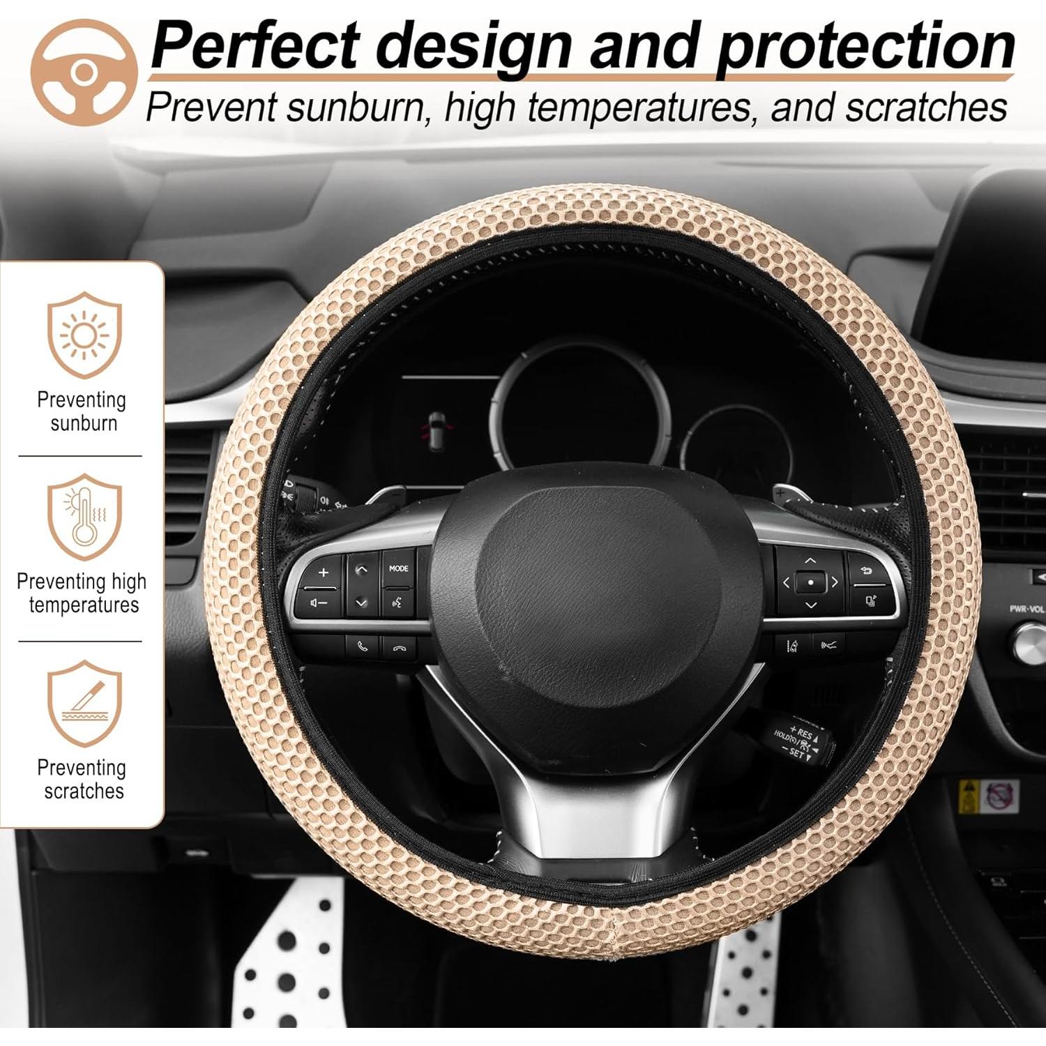 Cubierta de Volante Elástica alpmosn Beige Microfibra Antideslizante