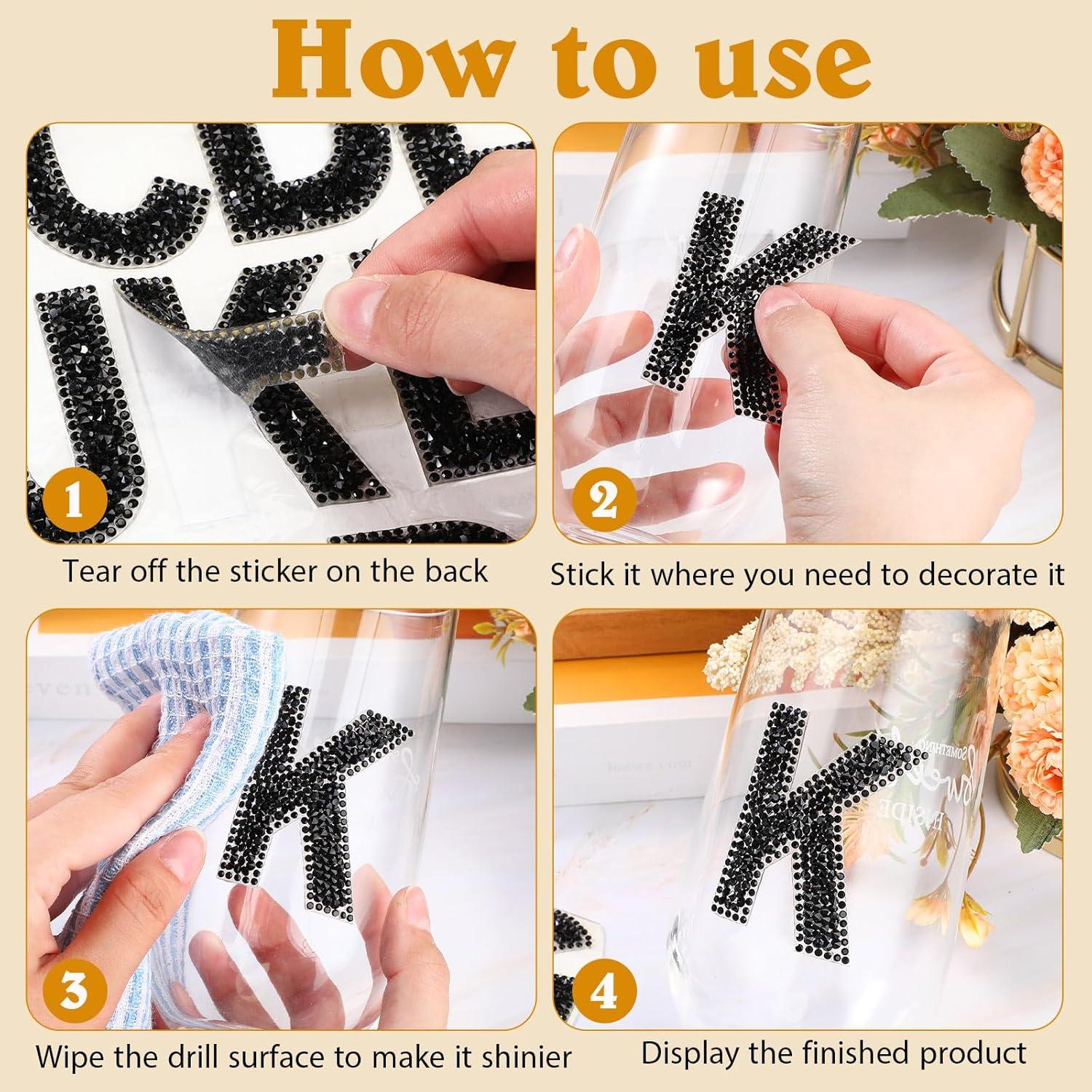 Calcomanías de Letras y Números Rhinestone WILLBOND 37 Piezas 6.5 cm