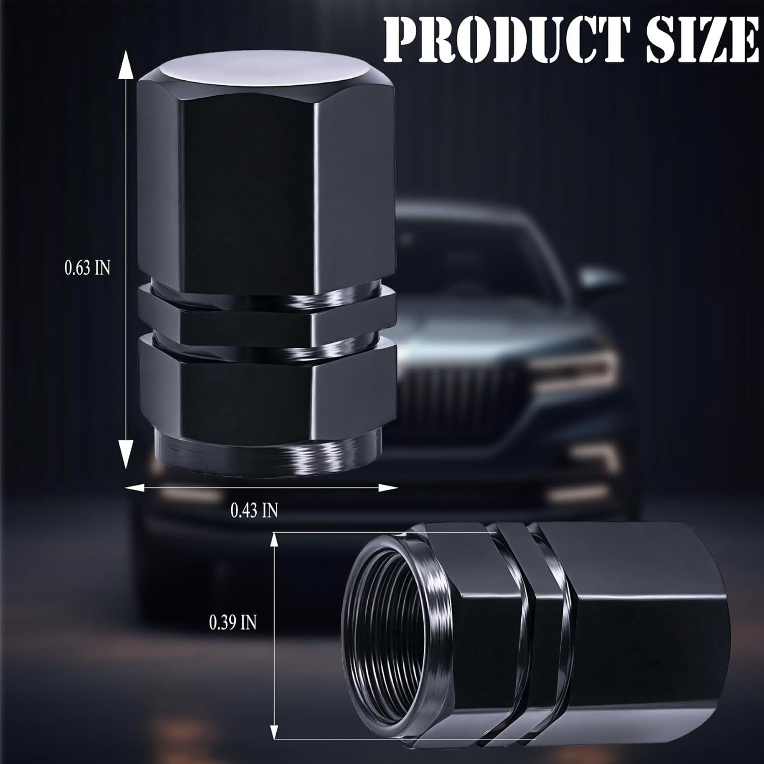 4 Tapones de Válvula de Neumático MEAJOO - Aluminio Negro