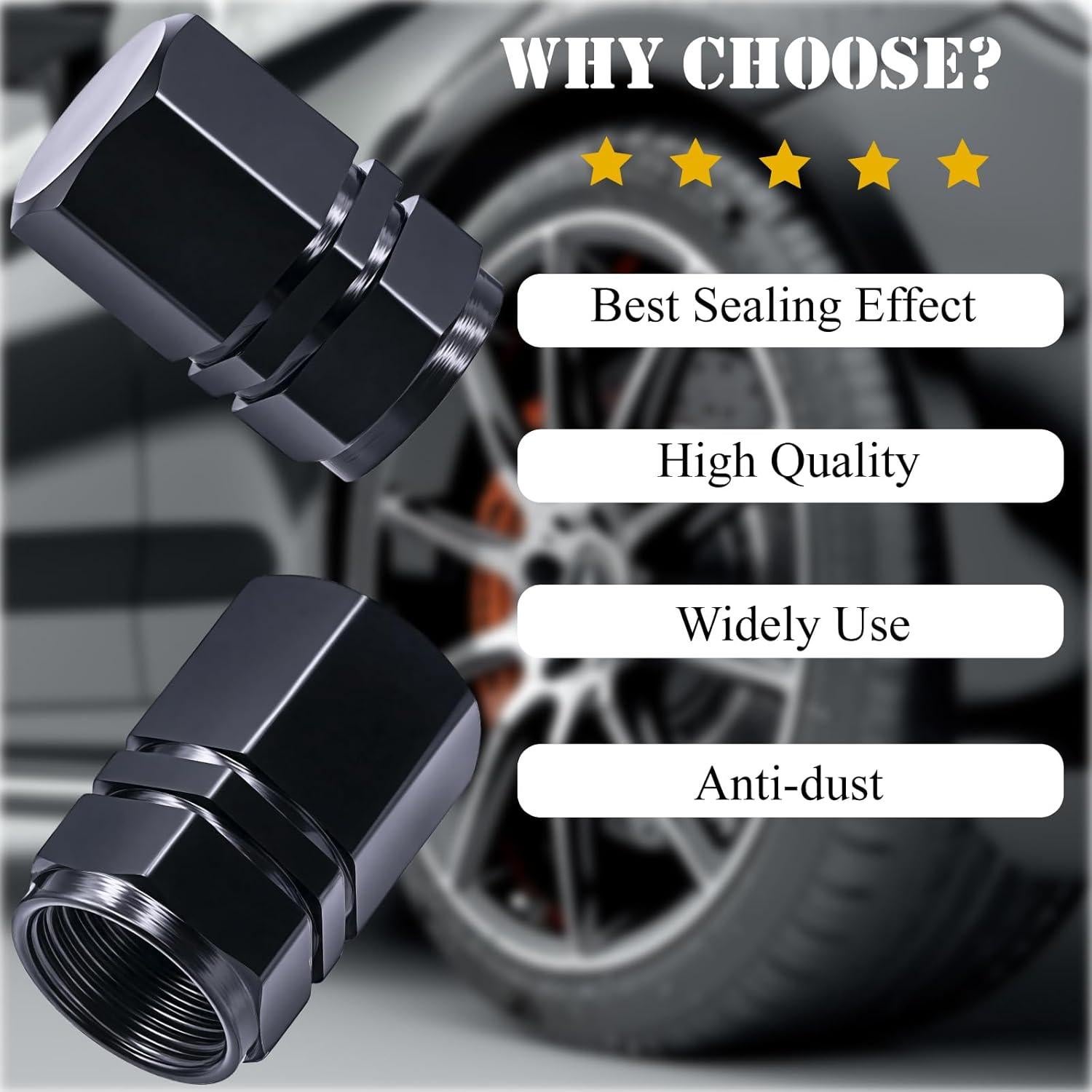 4 Tapones de Válvula de Neumático MEAJOO - Aluminio Negro