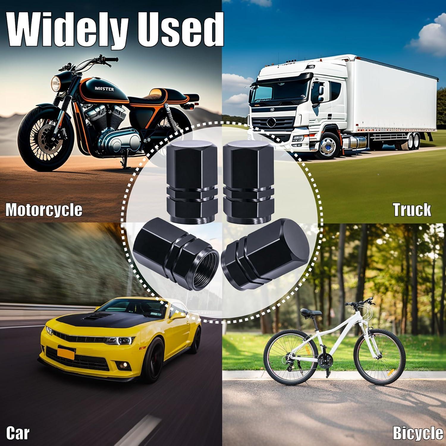 4 Tapones de Válvula de Neumático MEAJOO - Aluminio Negro