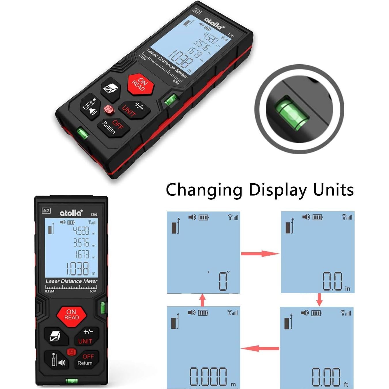 Medidor Láser atolla T201 hasta 60m ±2mm Precisión IP54