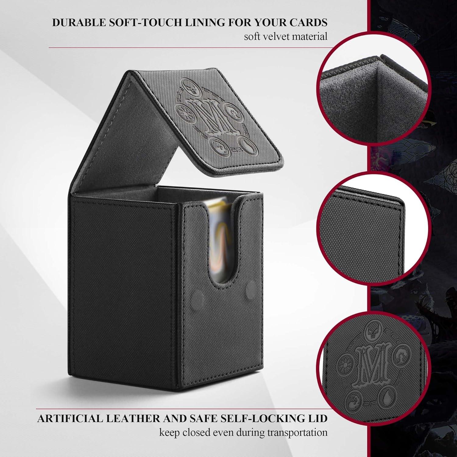 Caja de Barajas TCGUARD para 100 Cartas - Cuero Sintético Negro