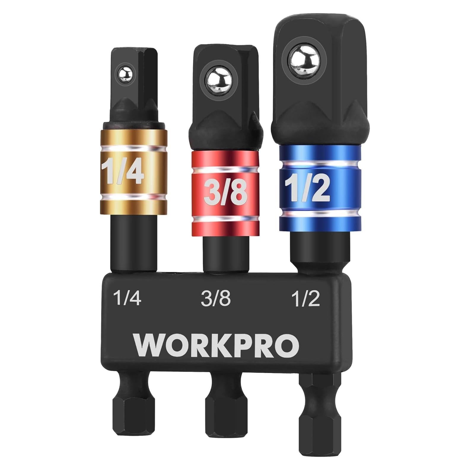Conjunto de Adaptadores de Enchufe WORKPRO 3PCS 1/4 3/8 1/2 Pulgadas