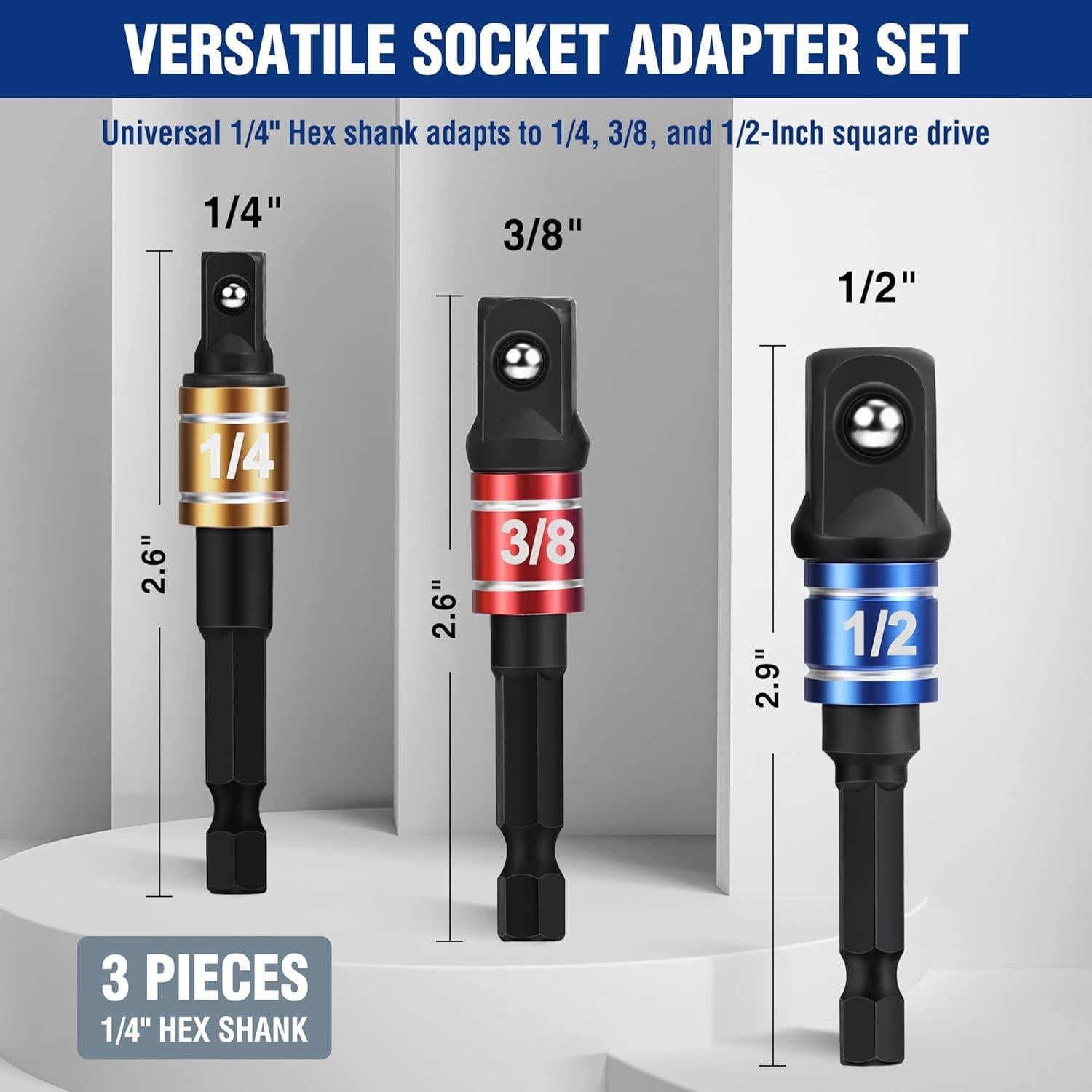 Conjunto de Adaptadores de Enchufe WORKPRO 3PCS 1/4 3/8 1/2 Pulgadas