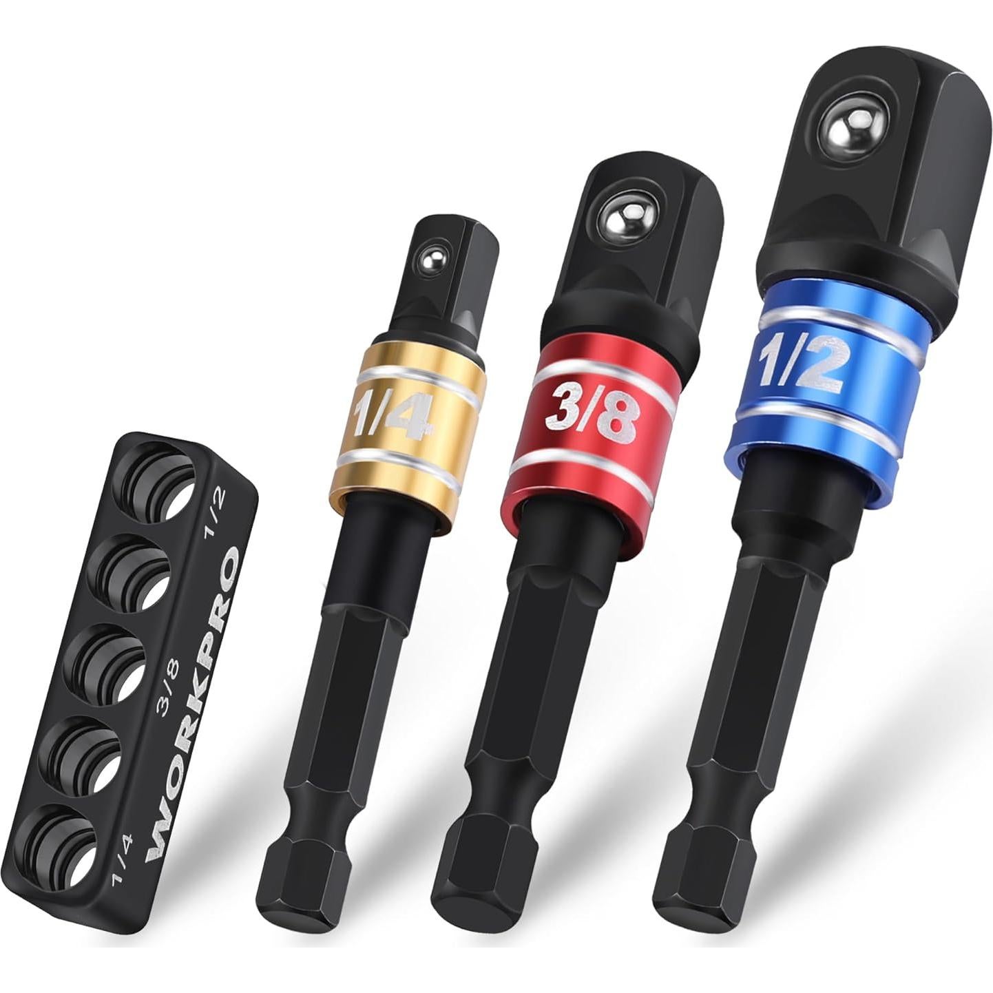 Conjunto de Adaptadores de Enchufe WORKPRO 3PCS 1/4 3/8 1/2 Pulgadas