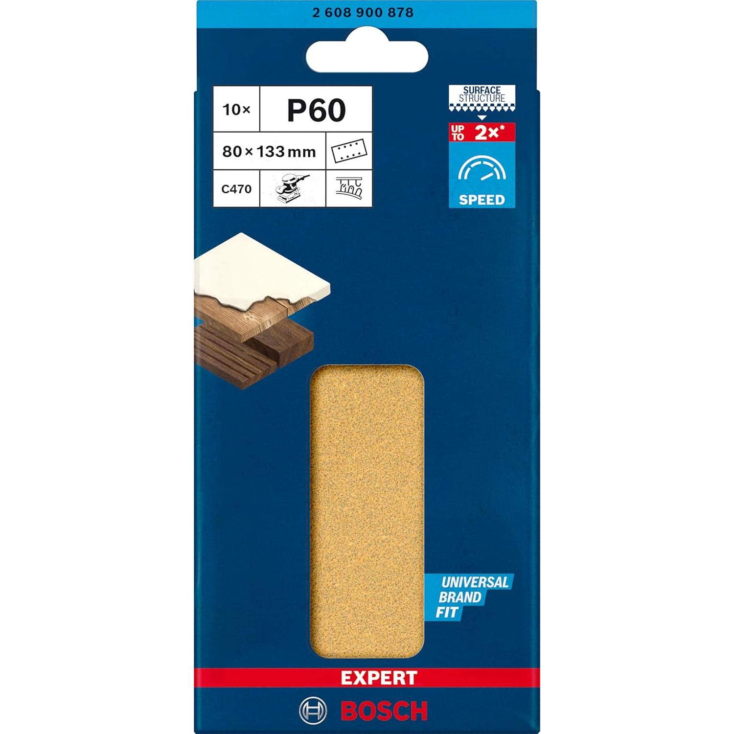 Papel de Lija Bosch Expert C470 80x133 mm Grano 60 10 Piezas