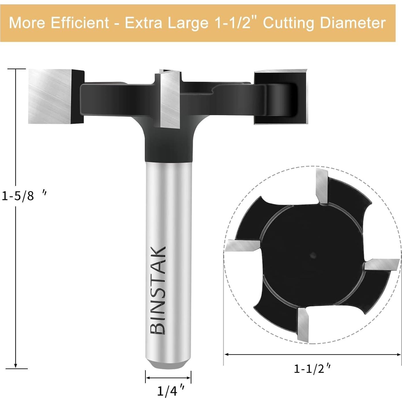 Fresa CNC Aplanadora BINSTAK 1/4" Shank 38mm Diámetro 4 Alas