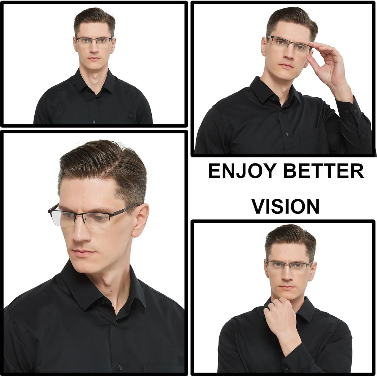 Blue Light Filtering Reading Glasses 5 Pack Computer Metal Half-Frame Spring Hinges Readers for Men,Anti Glare UV